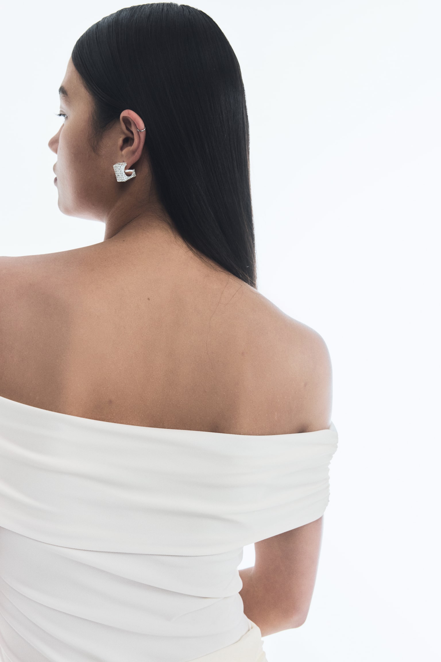 Draped Off The Shoulder Top - Cream/Black/Light pink - 5