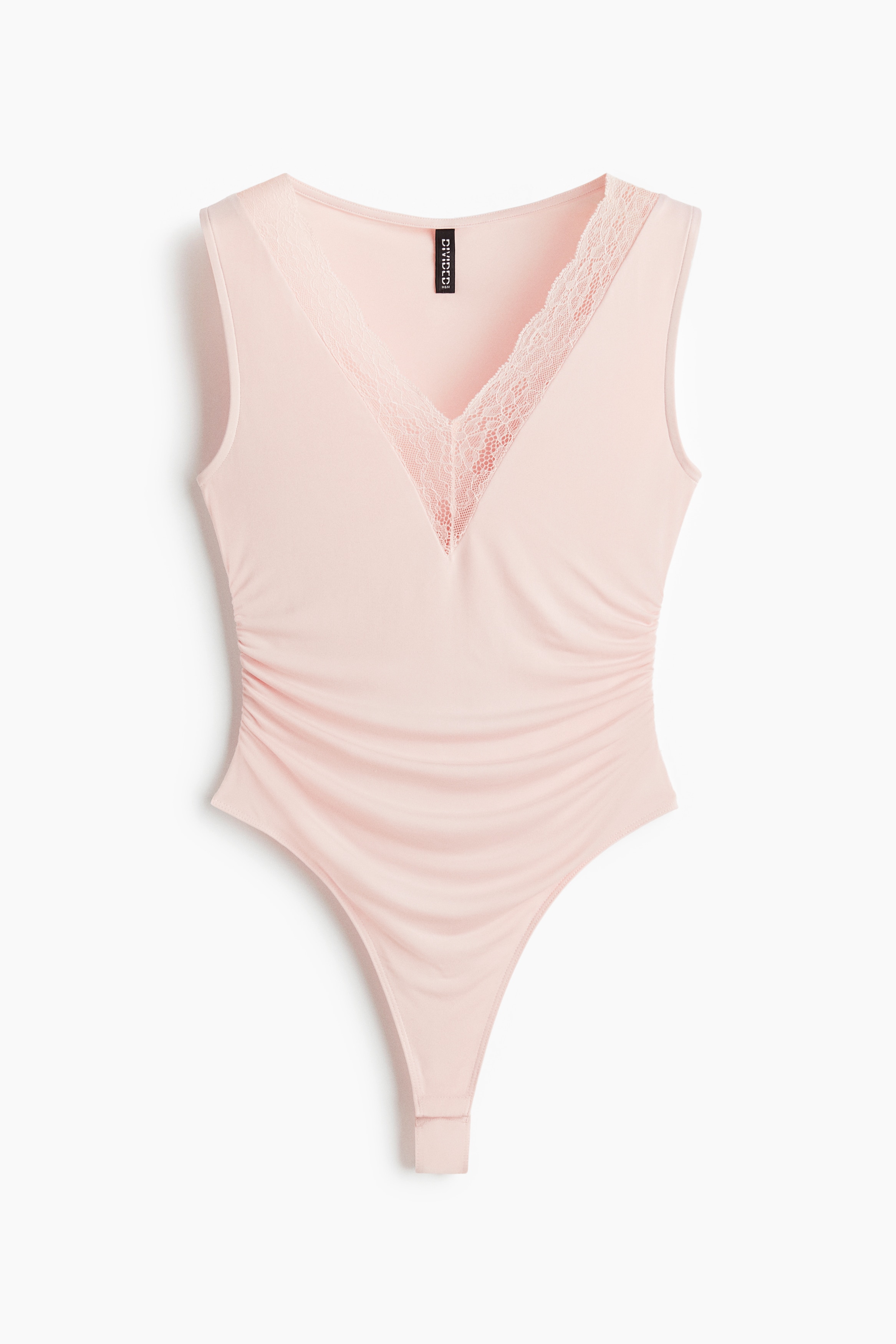 Lace-Trimmed Thong Bodysuit - Light pink/Black