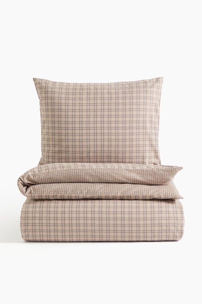 Flannel Twin Duvet Cover Set - Light taupe/checked - 1
