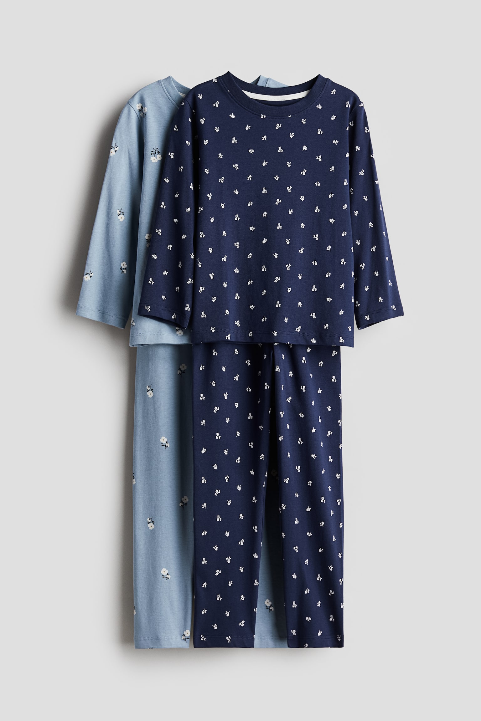 2-pack cotton jersey pyjamas - Light blue/Floral/White/Spots - 1