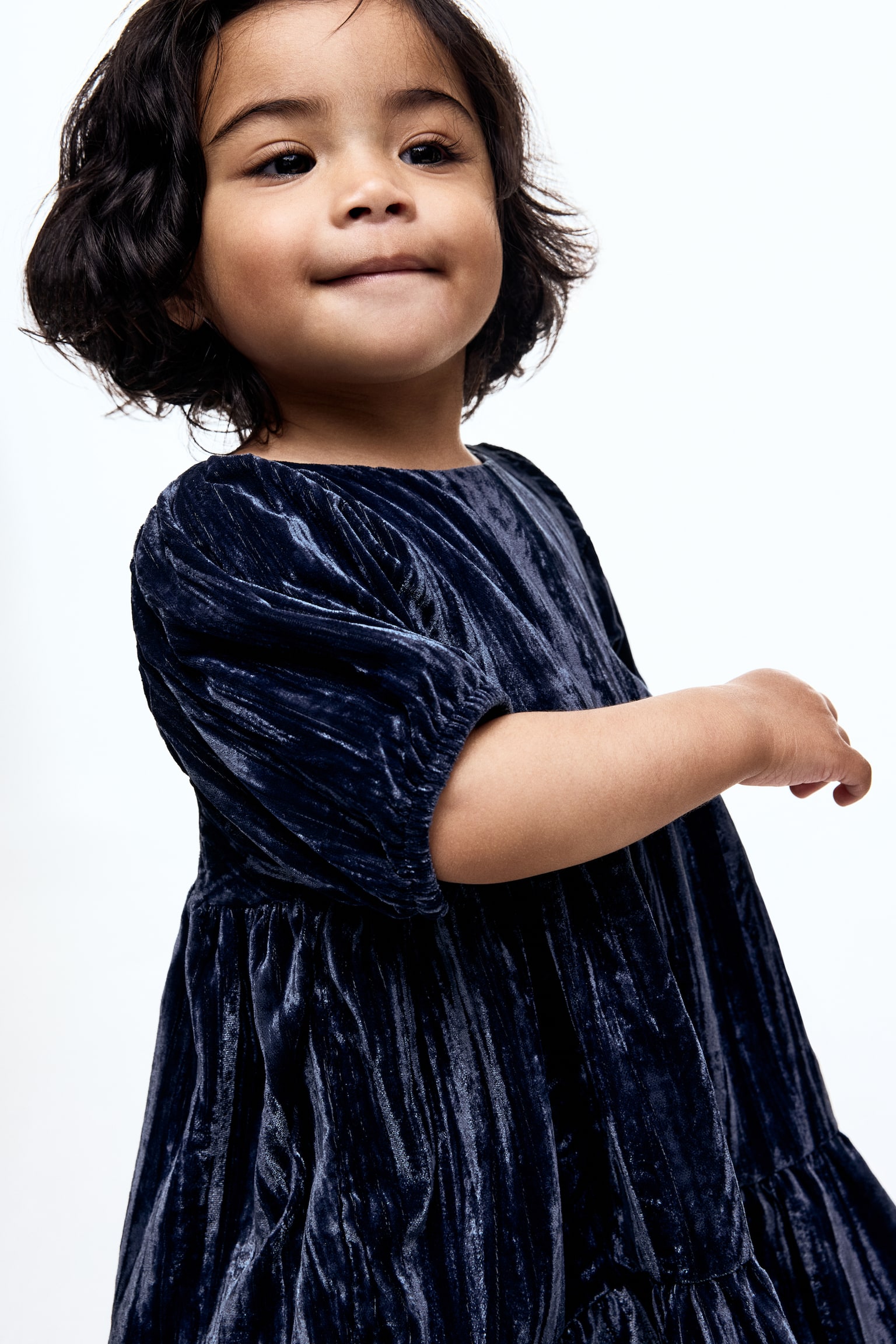 Crushed-velvet dress - Navy blue/Red/Dark dusty pink - 4