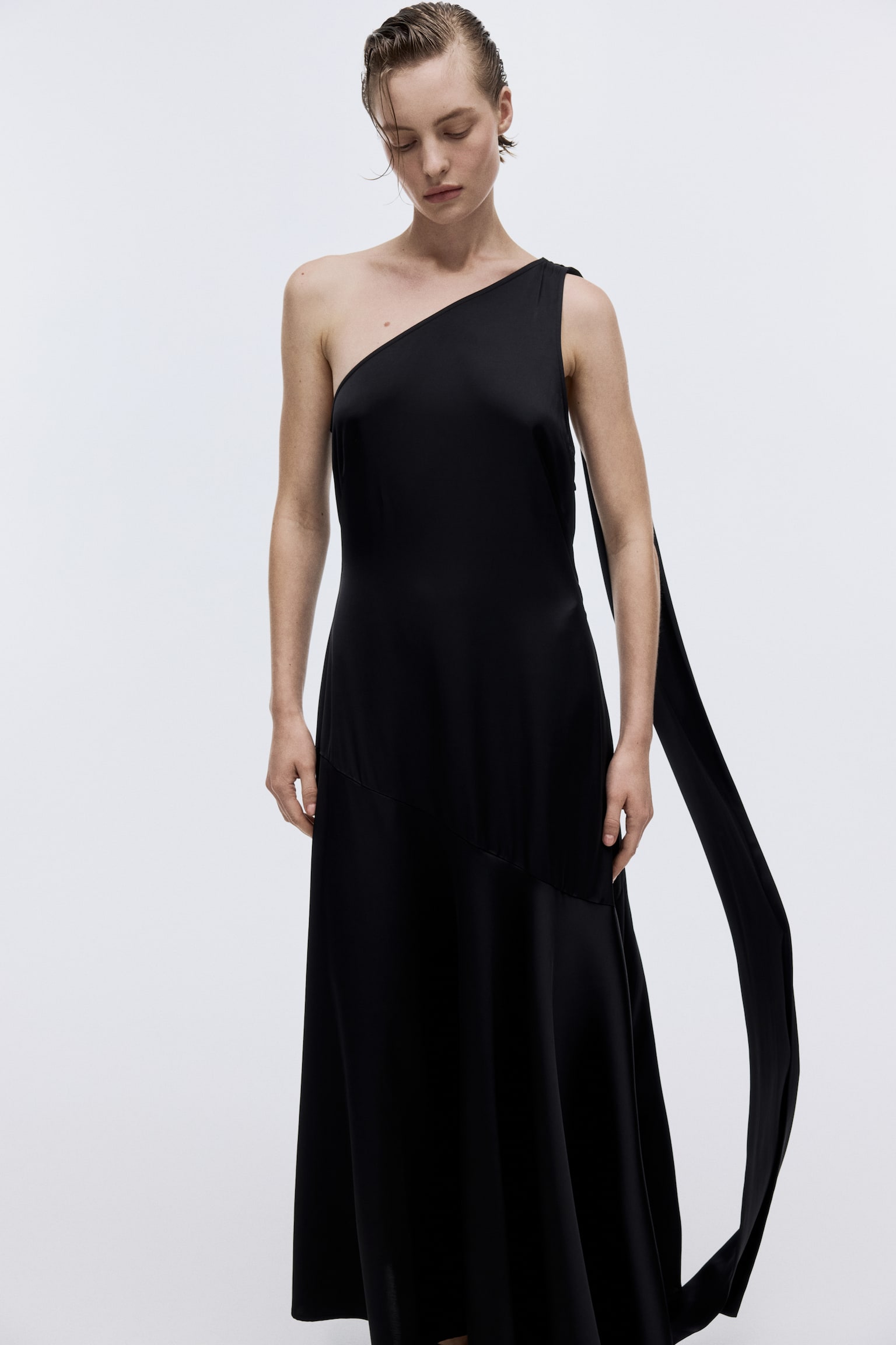 Scarf-detail satin dress - Black/Black/Spotted - 1