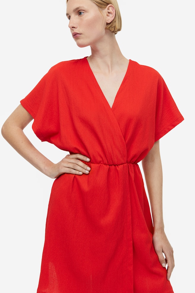 Crinkled wrap dress - Red/Black/Coral/Patterned/White - 6