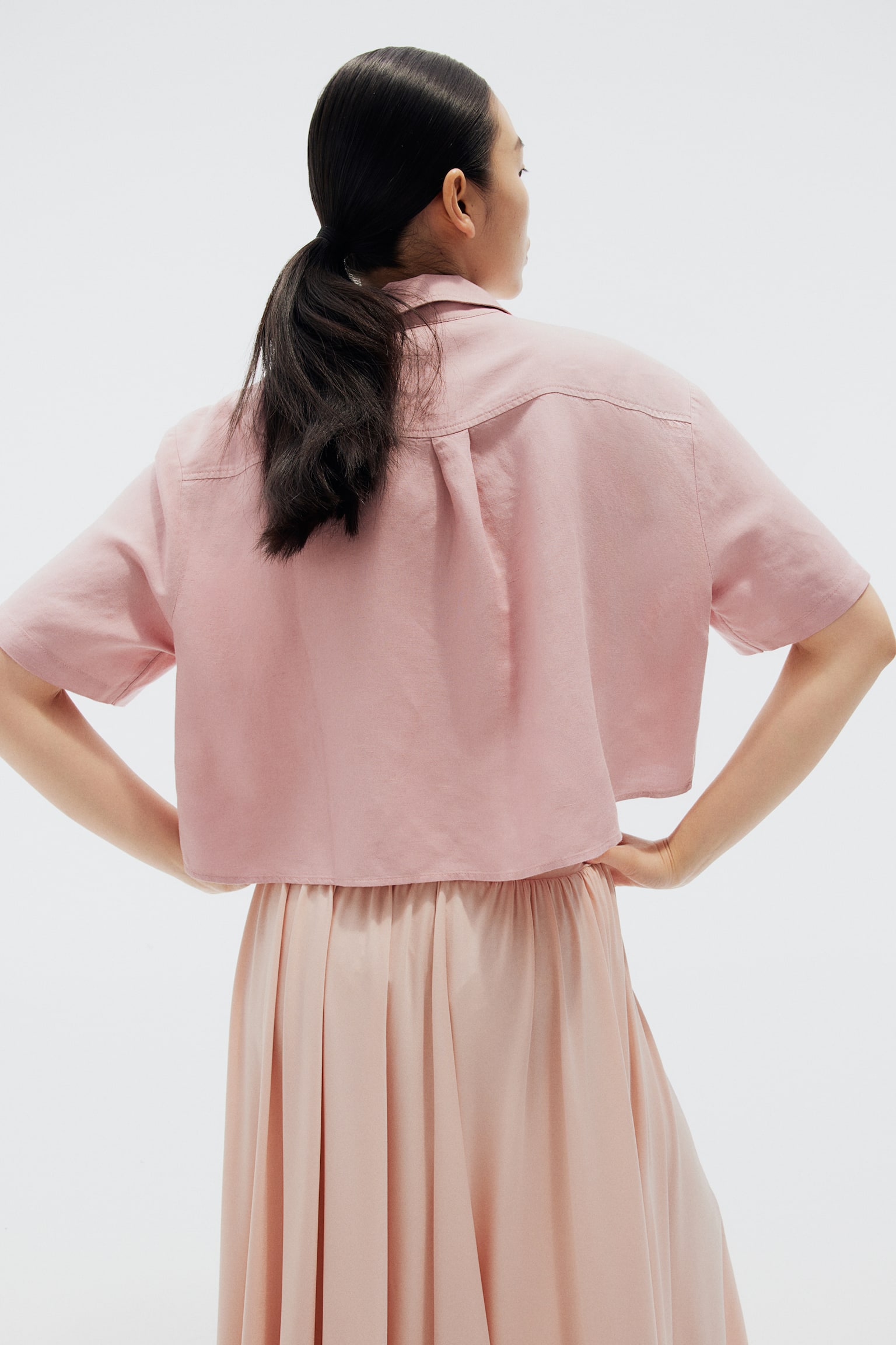 Linen-blend shirt - Dusty pink/Beige/White - 3