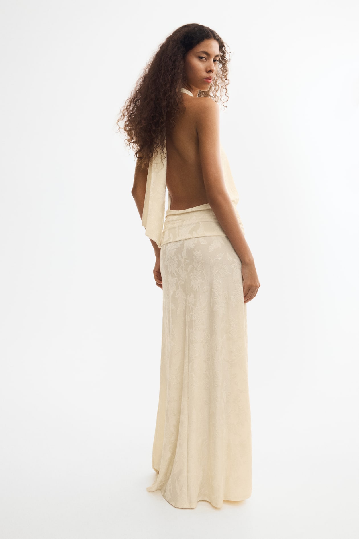 h and m maxi dress & blue/white Bliss Marketplace Sleeveless maxi dress in lace jersey with a boat neckline and a flared skirt with an asymmetric hem Women's Light beige Draped Maxi