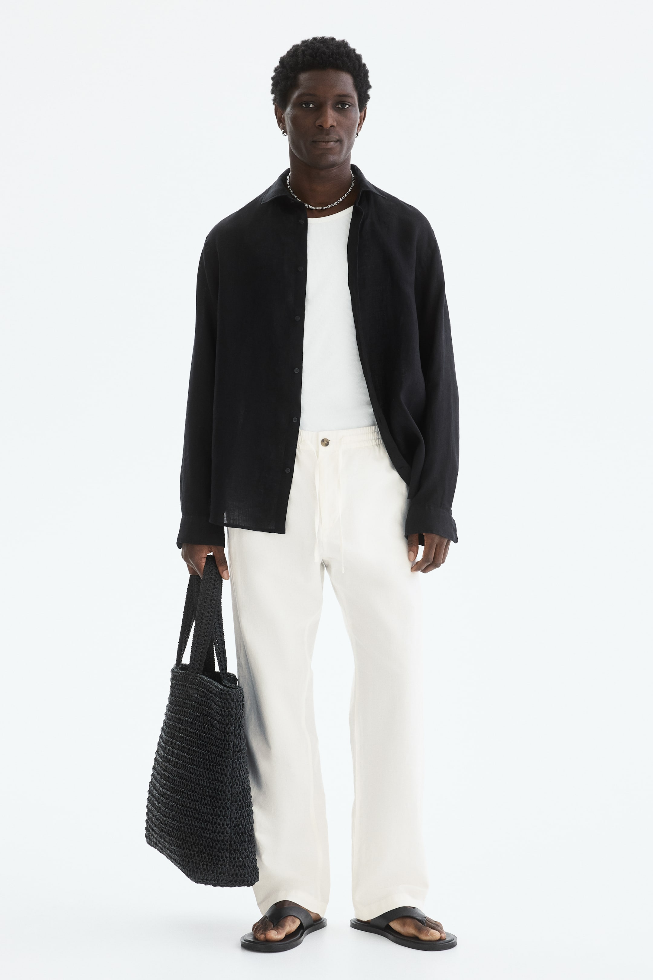 View larger image: Loose Fit Linen-blend trousers - Cream - Men | H&M IN 1