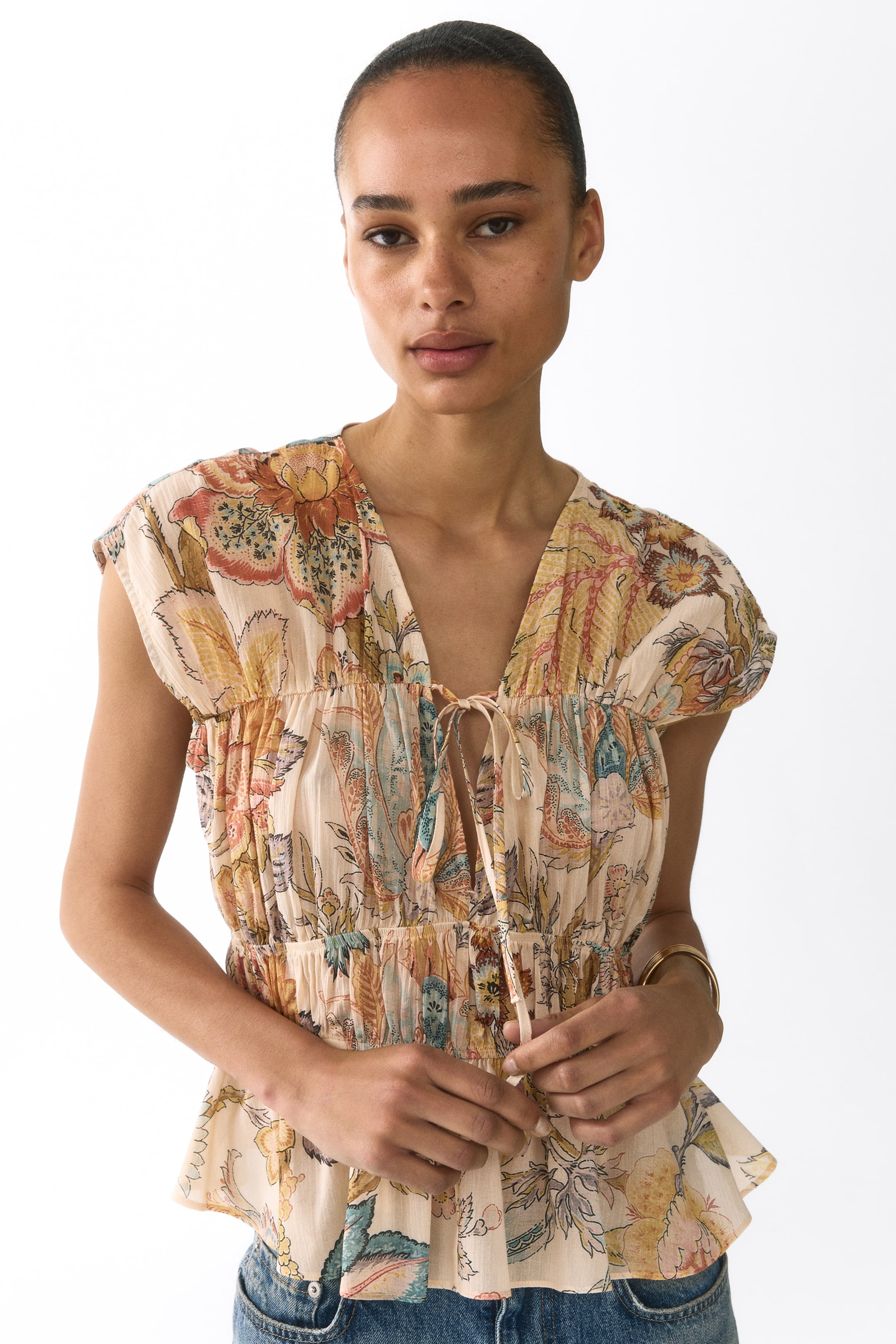 Ruched Cotton Blouse