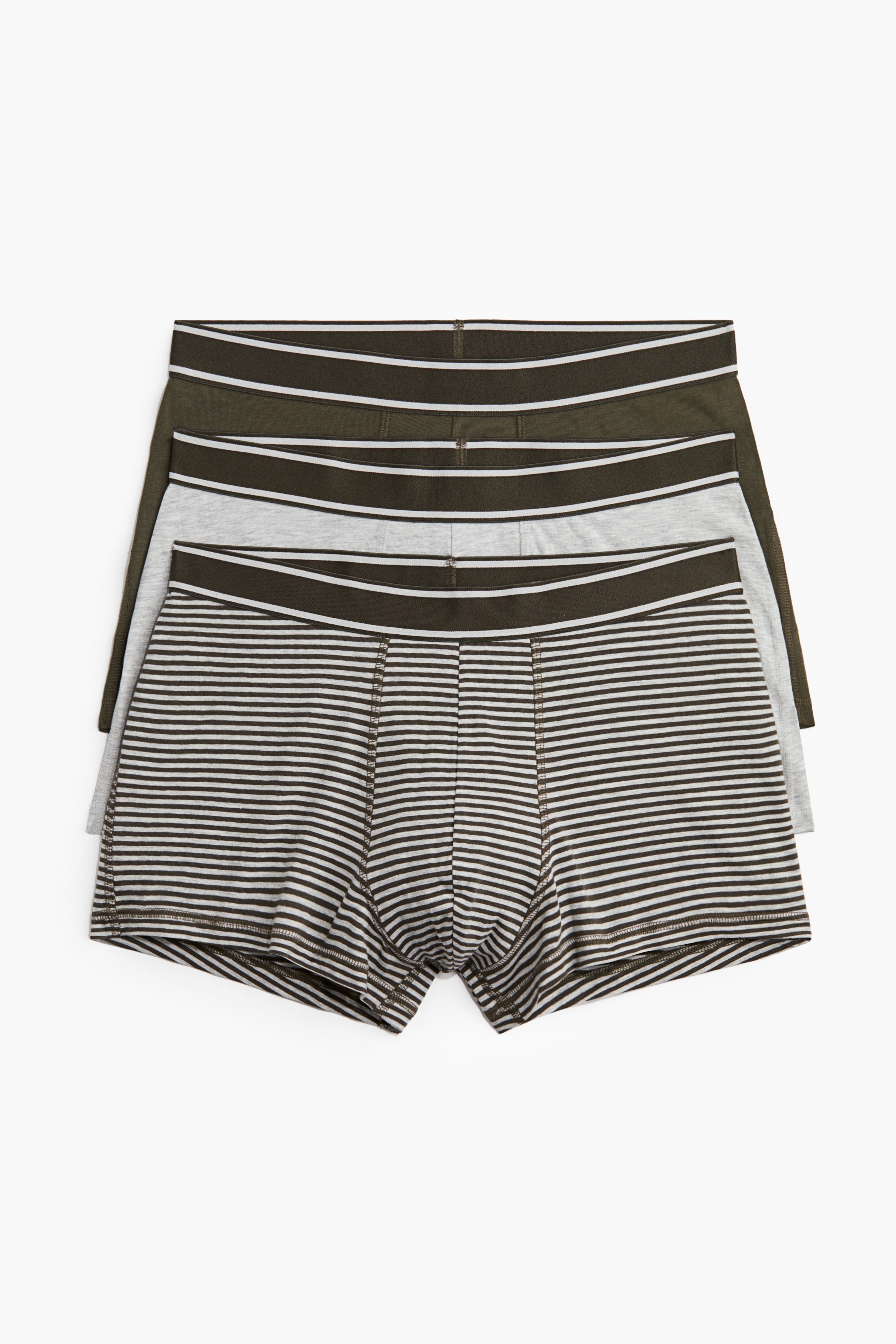 3-Pack Short Cotton Boxer Briefs - Khaki green/striped/Gray melange/black