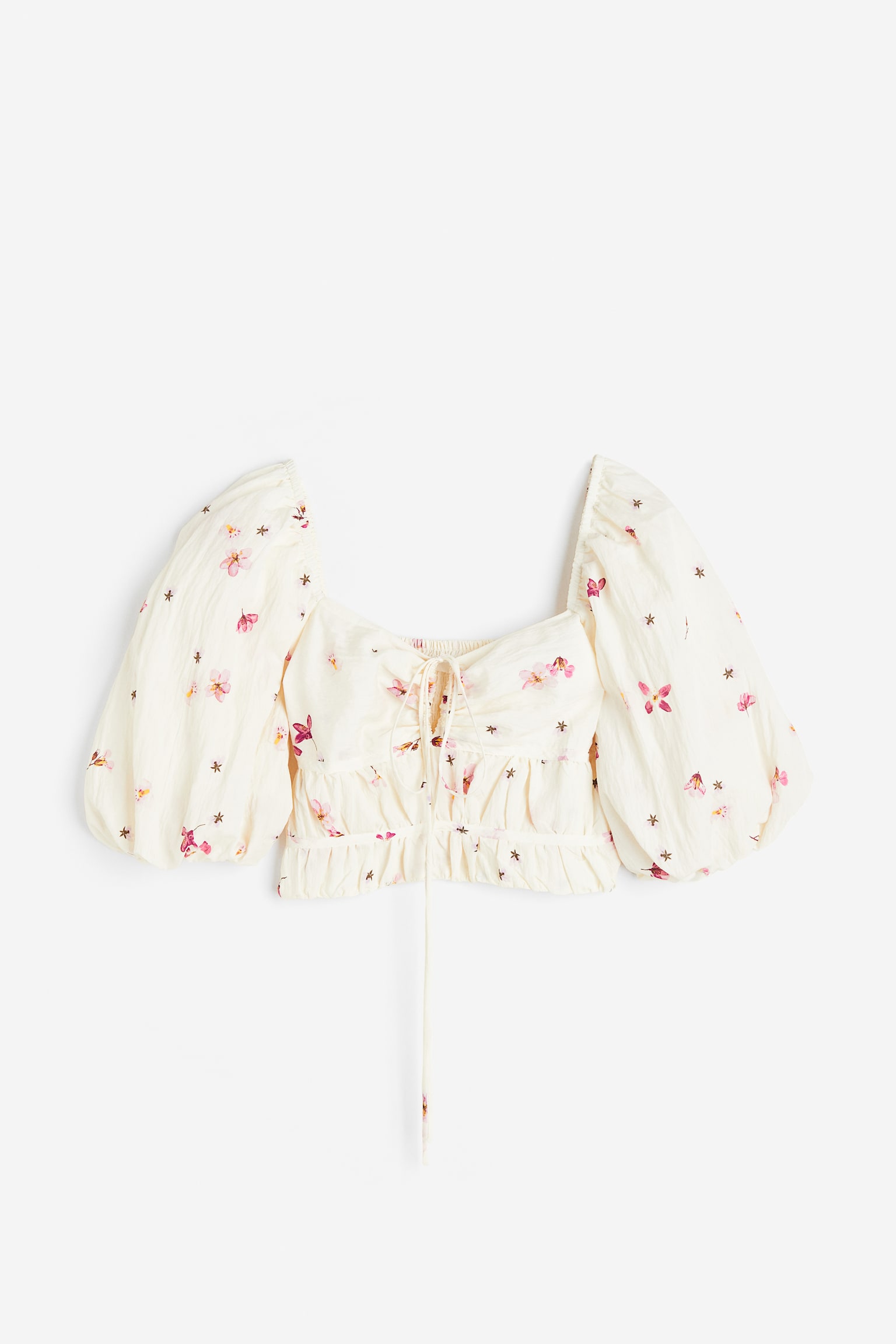 Puff Sleeve Crop Top - Cream/Floral - 1