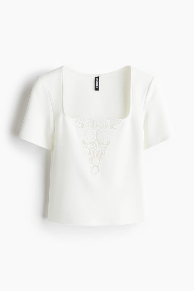 Broderie anglaise-detail top - White/Black/Light blue - 1