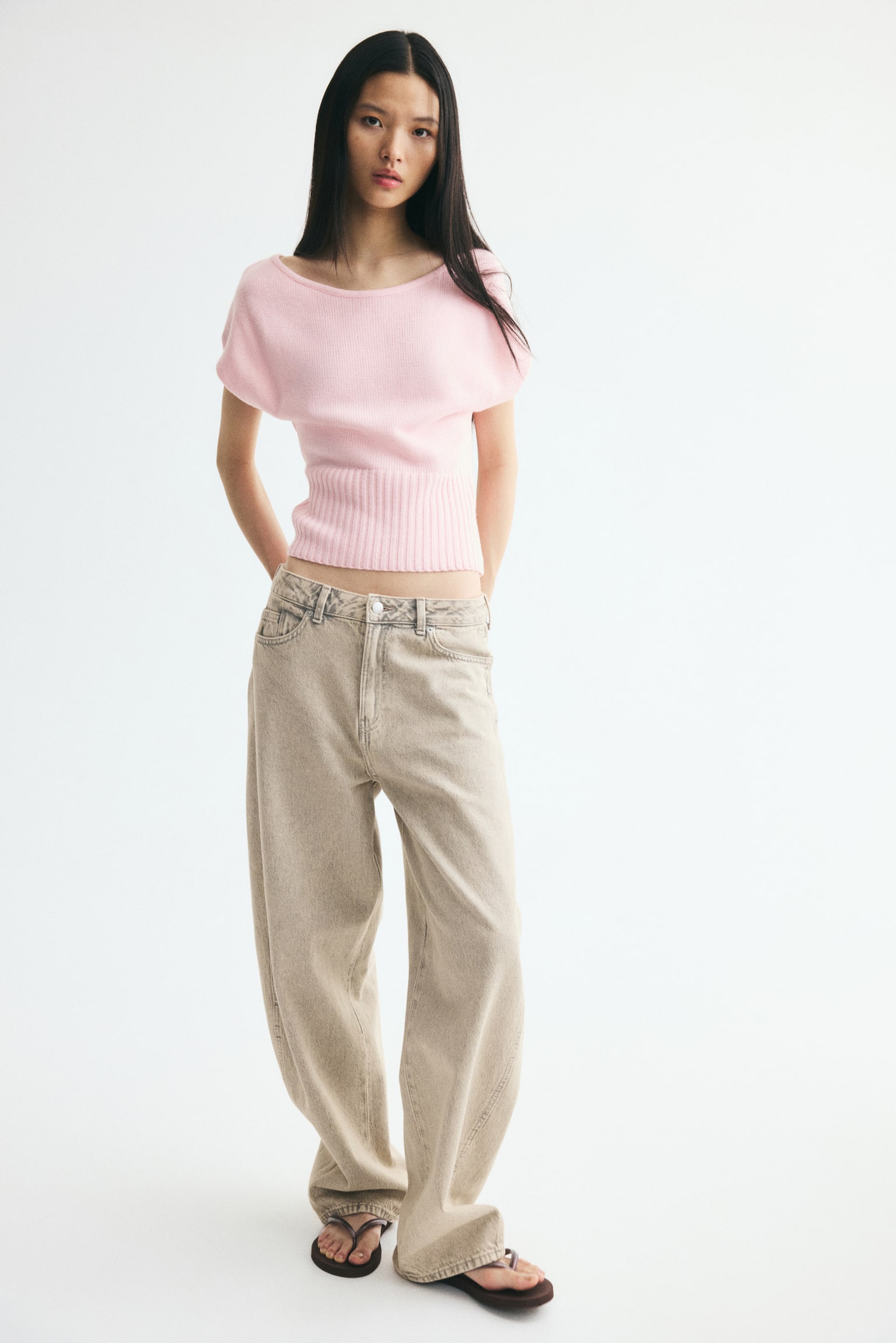 Женский топ H&M Knit Off-the-Shoulder, цвет: Светлый розовый — фото 3