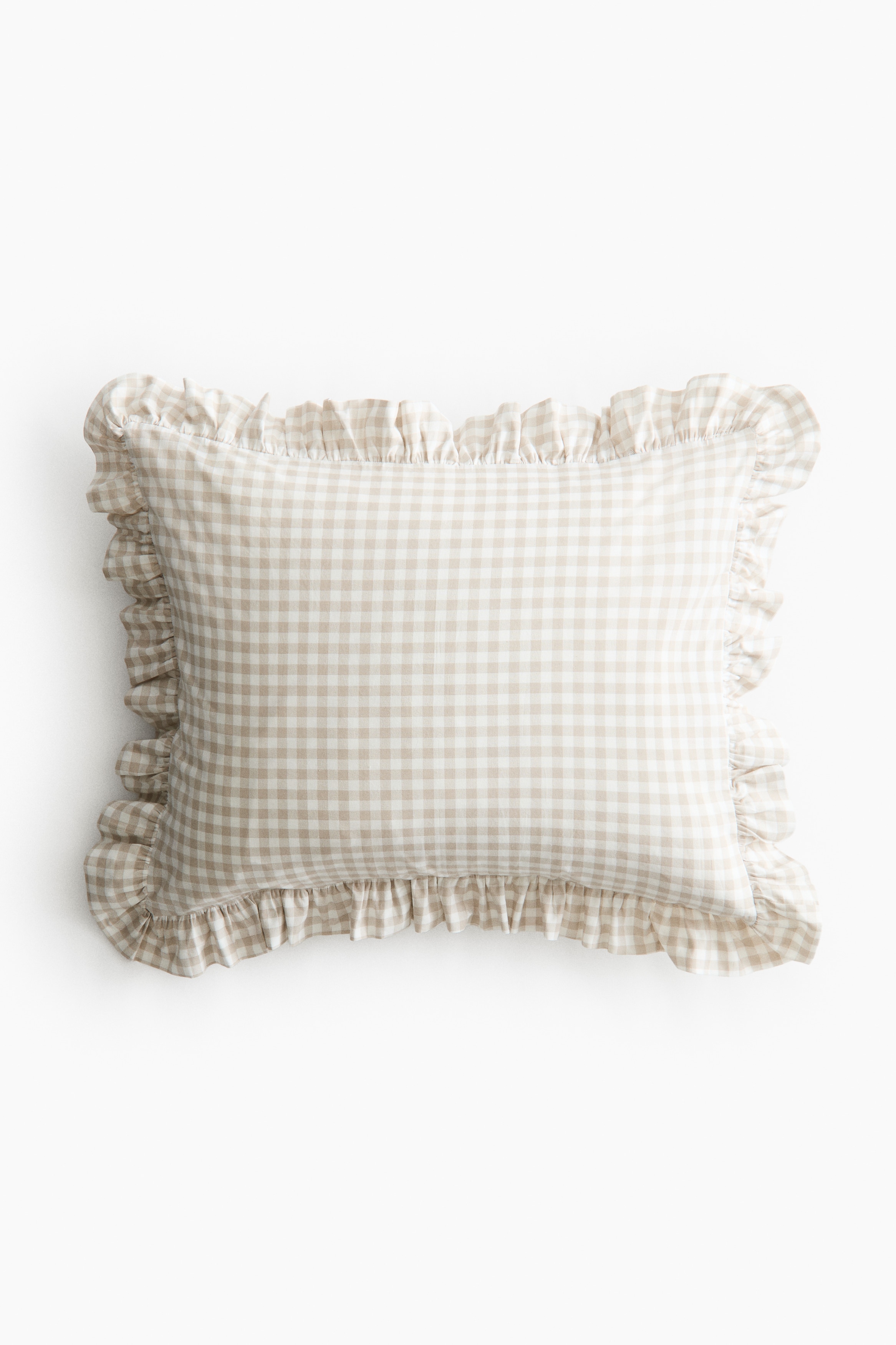 Federa in cotone con bordi a volant - Beige chiaro/quadretti vichy/Verde kaki/quadretti vichy/Beige/quadretti vichy