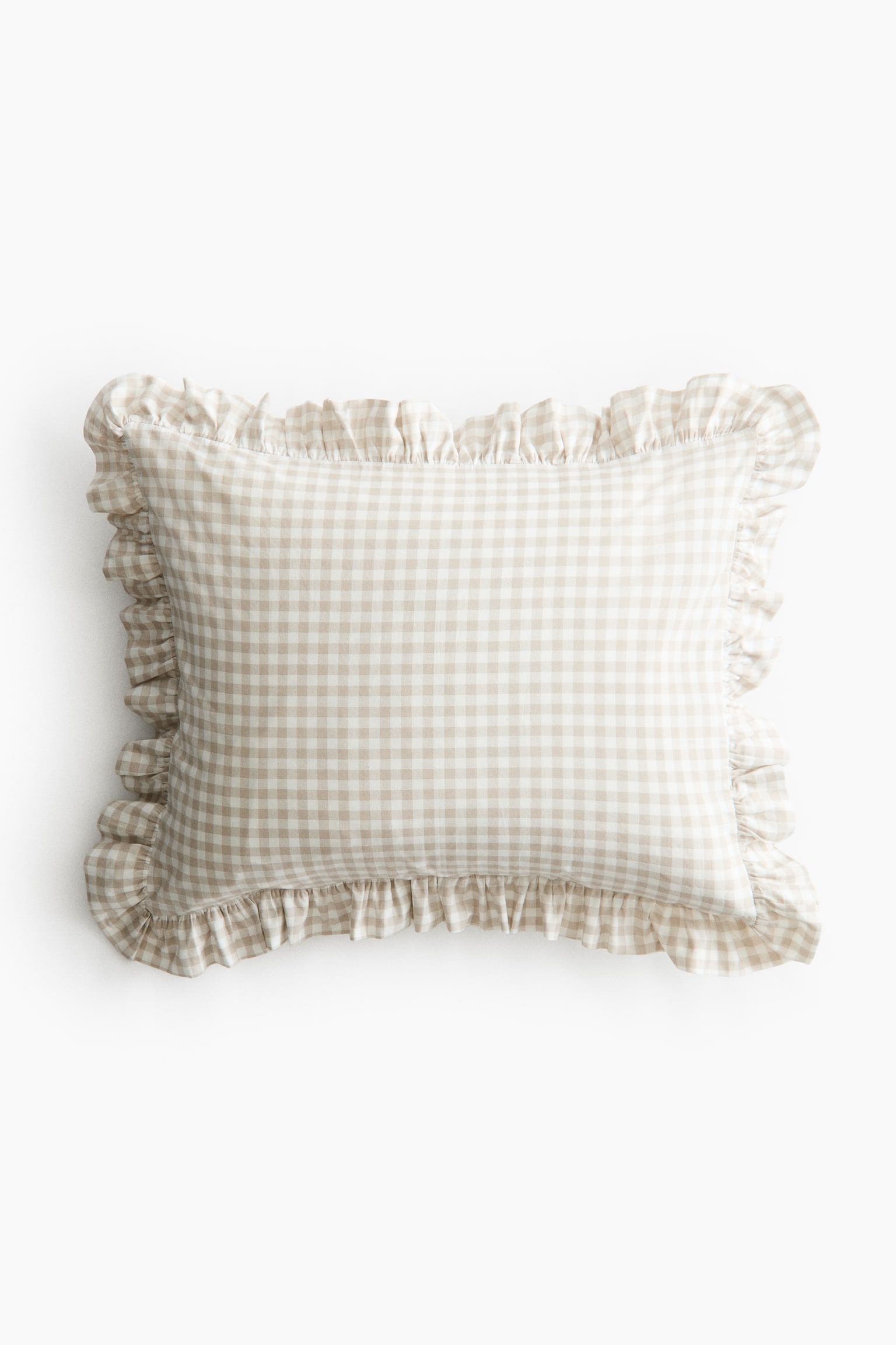 Frill-trimmed cotton pillowcase - Light beige/Gingham check/Khaki green/Gingham check - 1