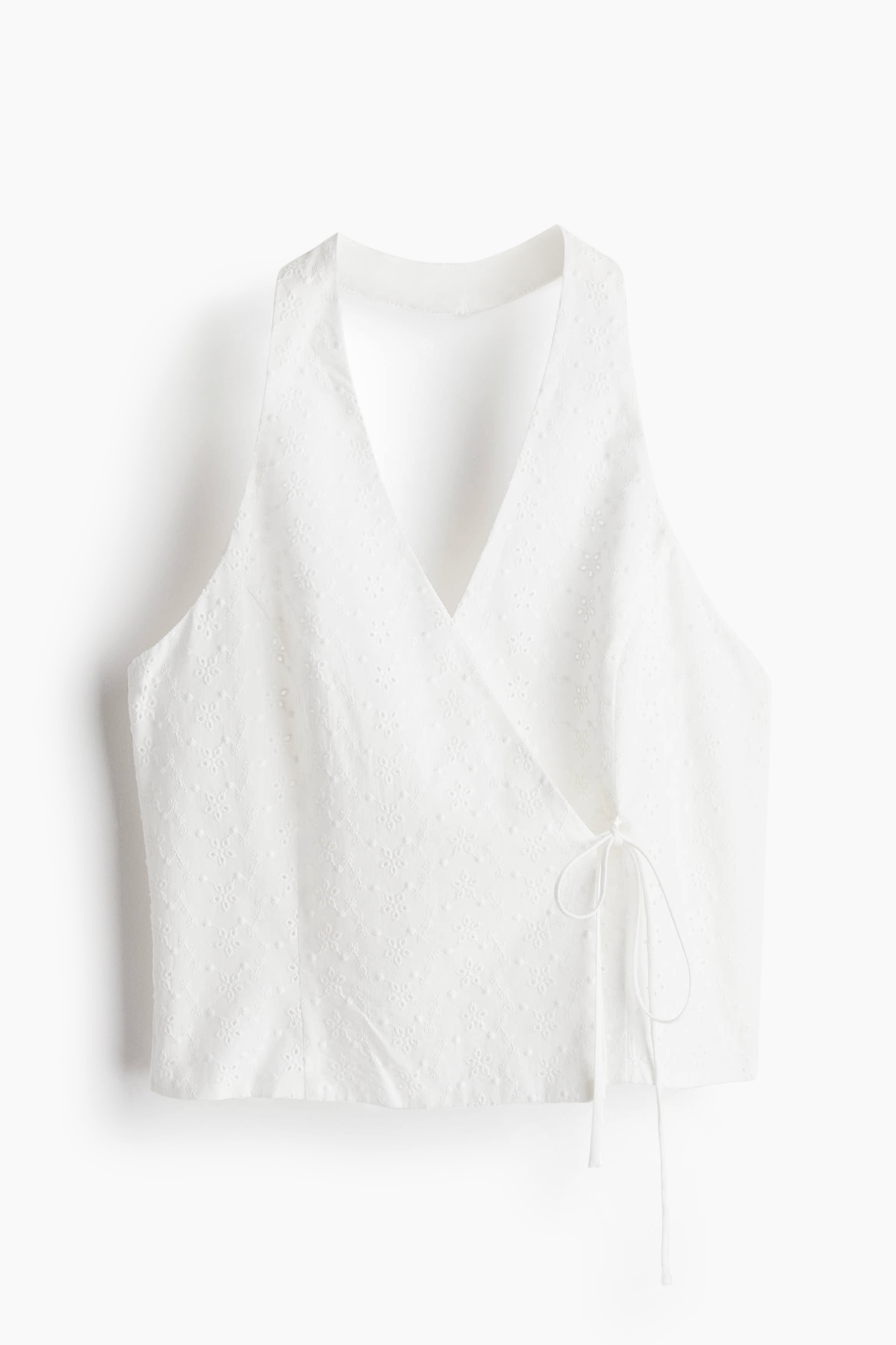 Neckholder-Top im Wickelschnitt - Cremefarben/Broderie Anglaise