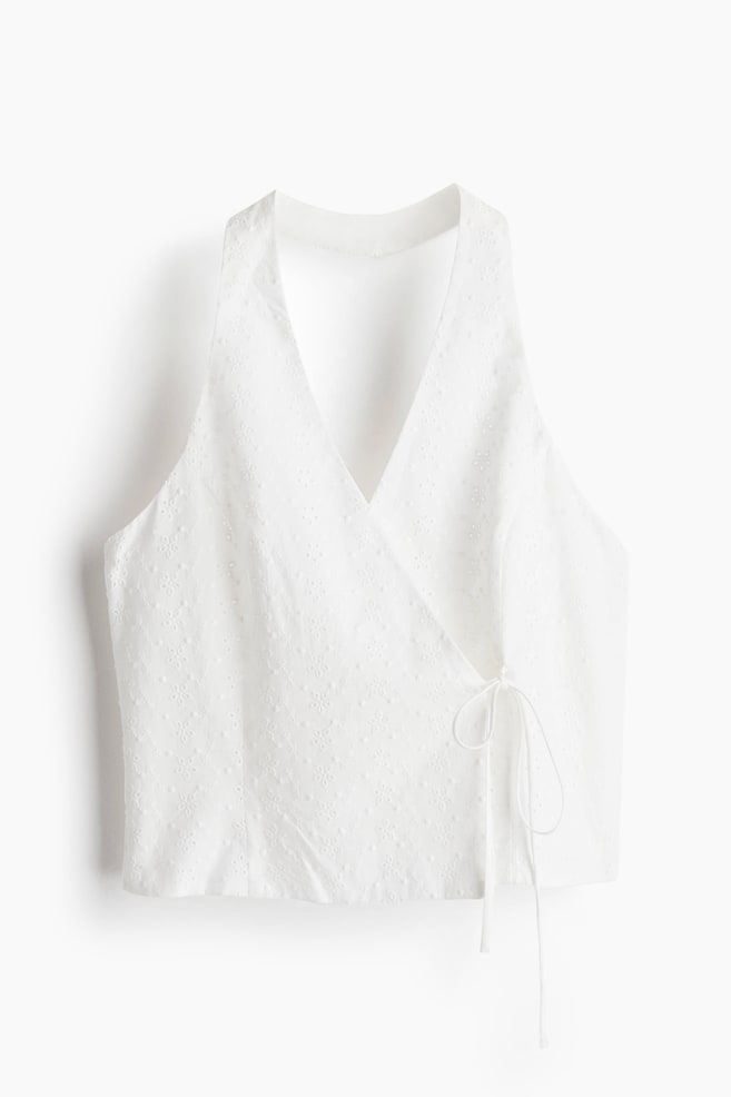 Haltertop met overslag - Roomwit/broderie anglaise - 1