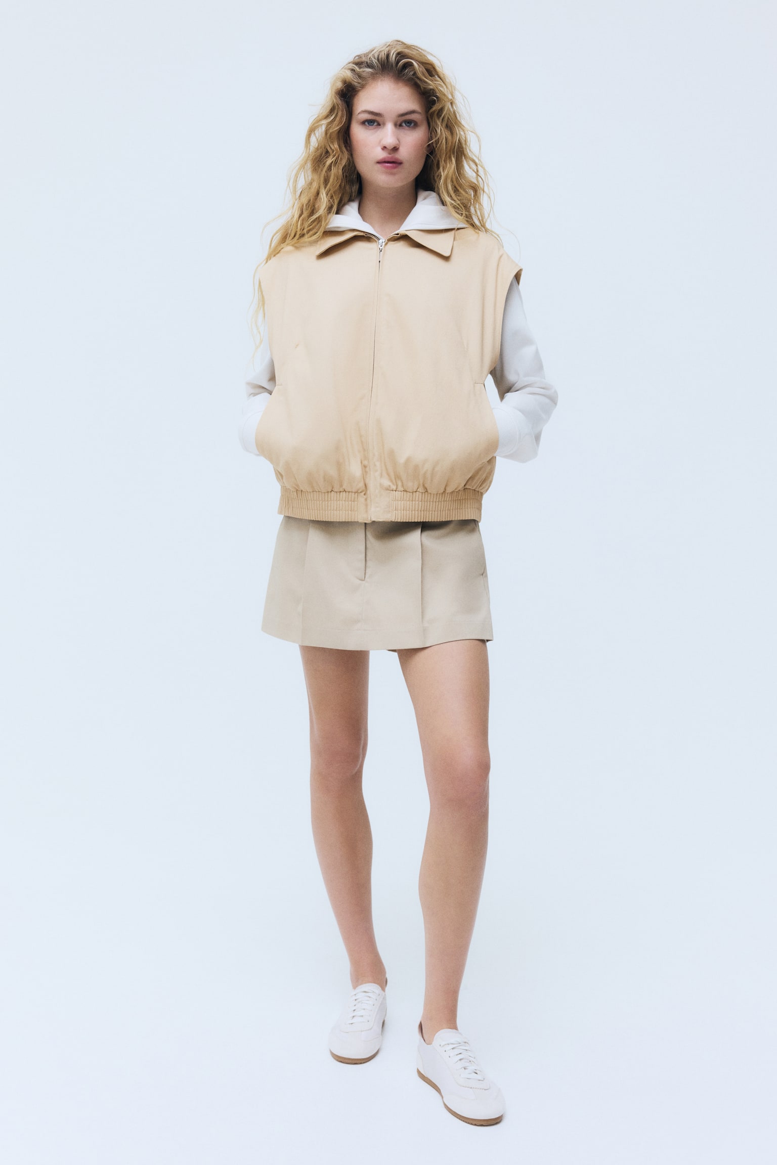 Collared cotton gilet - Beige - 4
