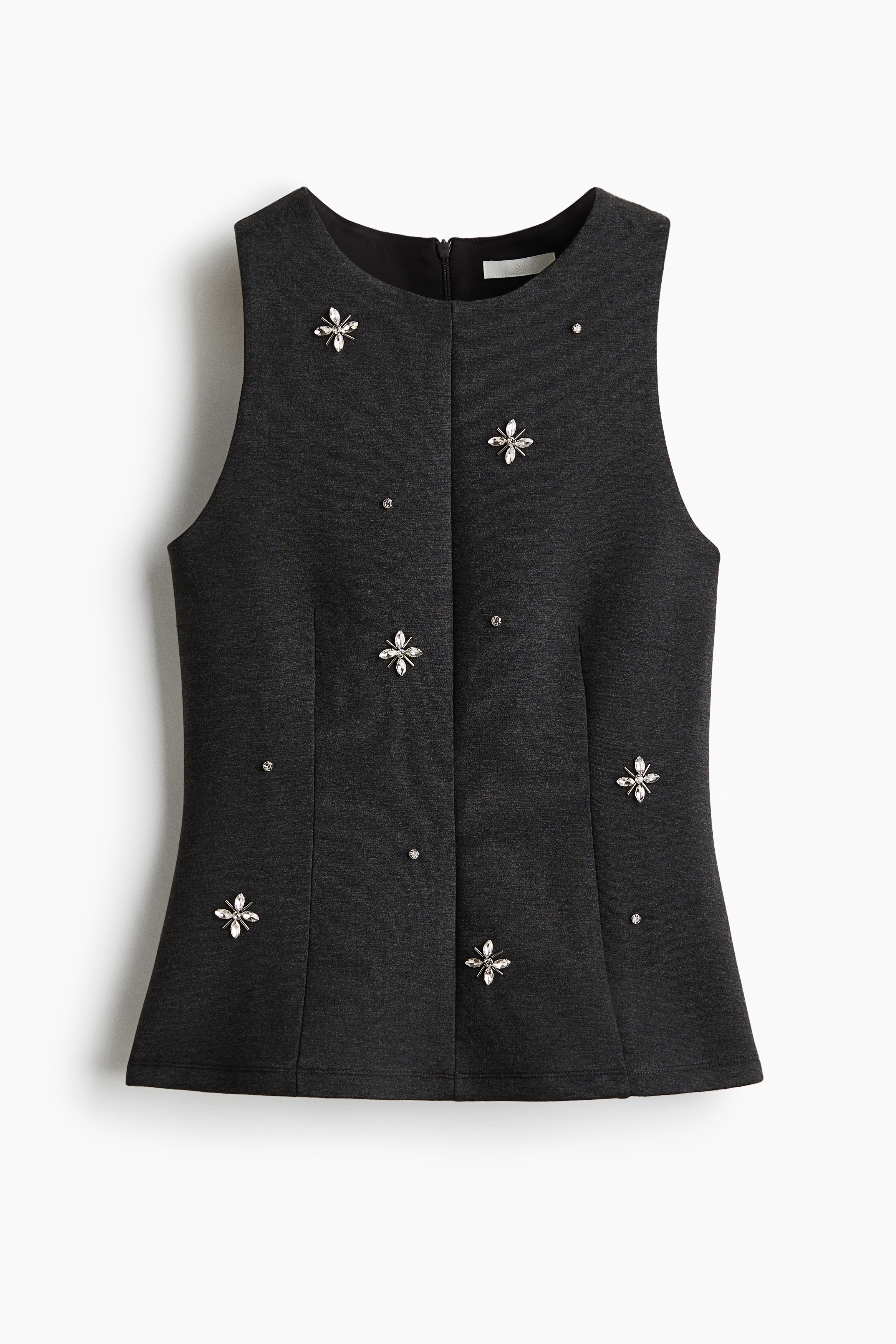 Embellished Scuba Top - Dark gray melange