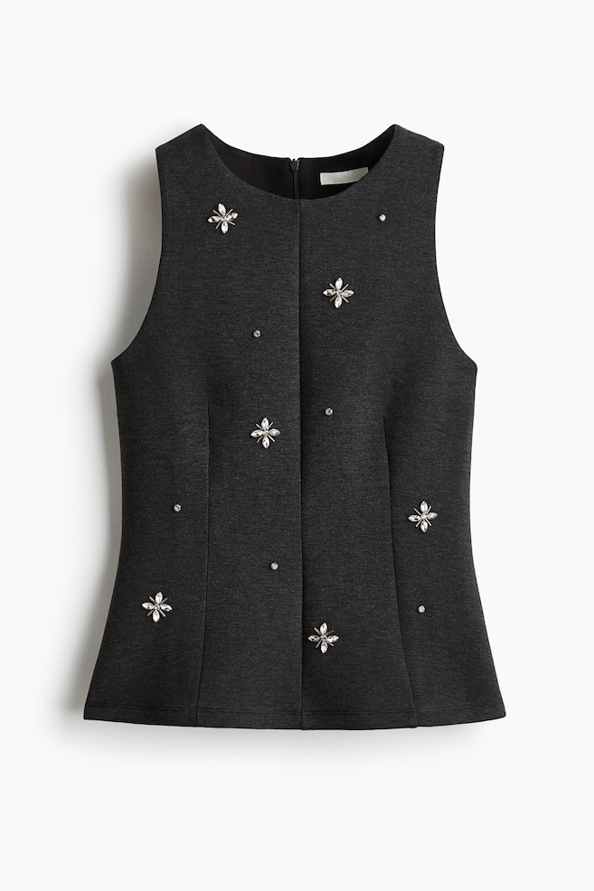 Top efecto neopreno con detalles decorativos - Gris oscuro jaspeado - 1