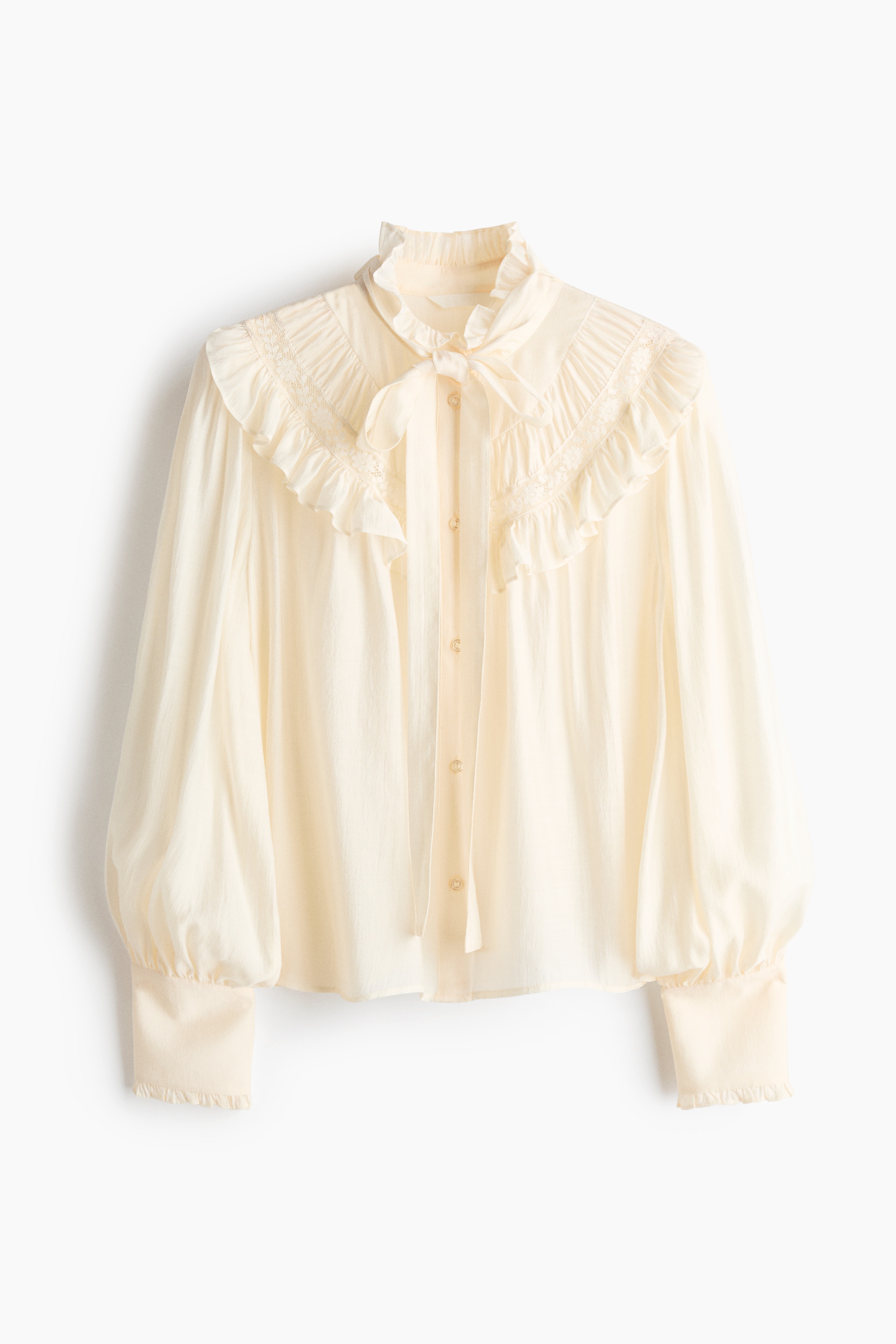 Ruffle-Trimmed Tie-Neck Blouse - Cream