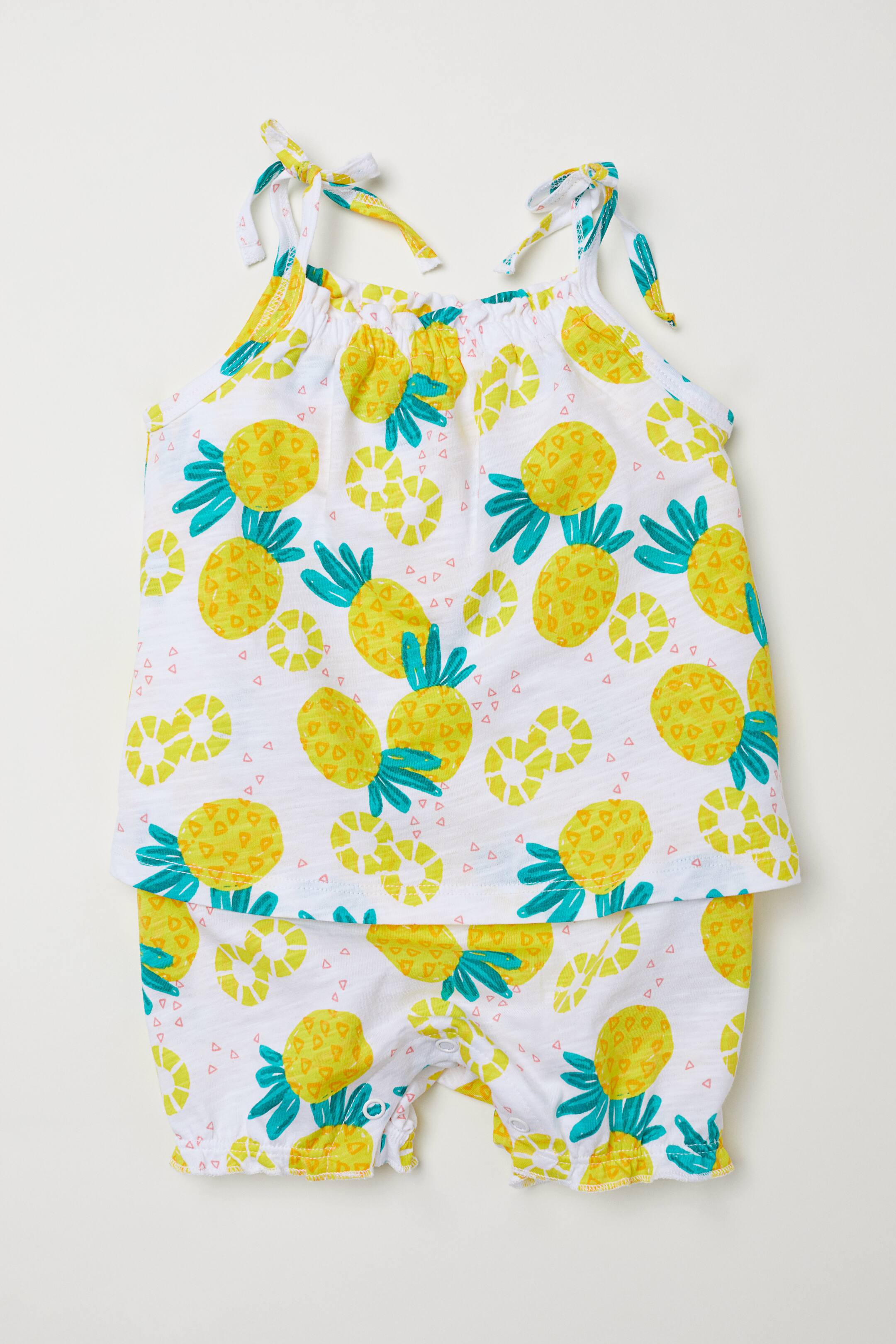View larger image: Cotton jersey romper suit - White/Pineapples - Kids | H&M 1