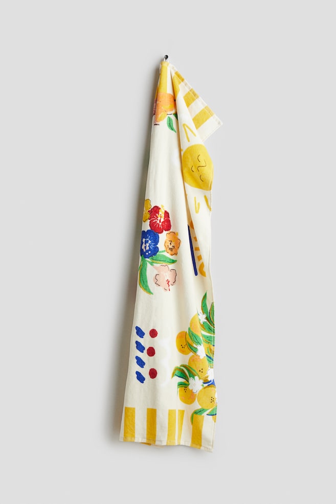 Patterned cotton terry bath towel - Cream/Patterned - 1
