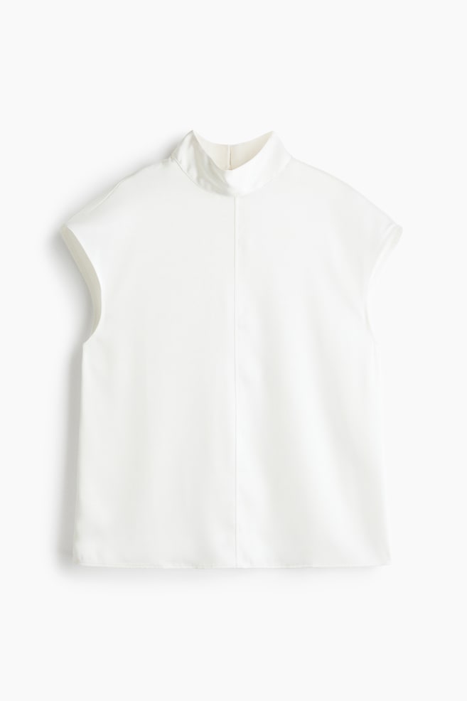 Stand-Up Collar Satin Blouse - White/Yellow - 1