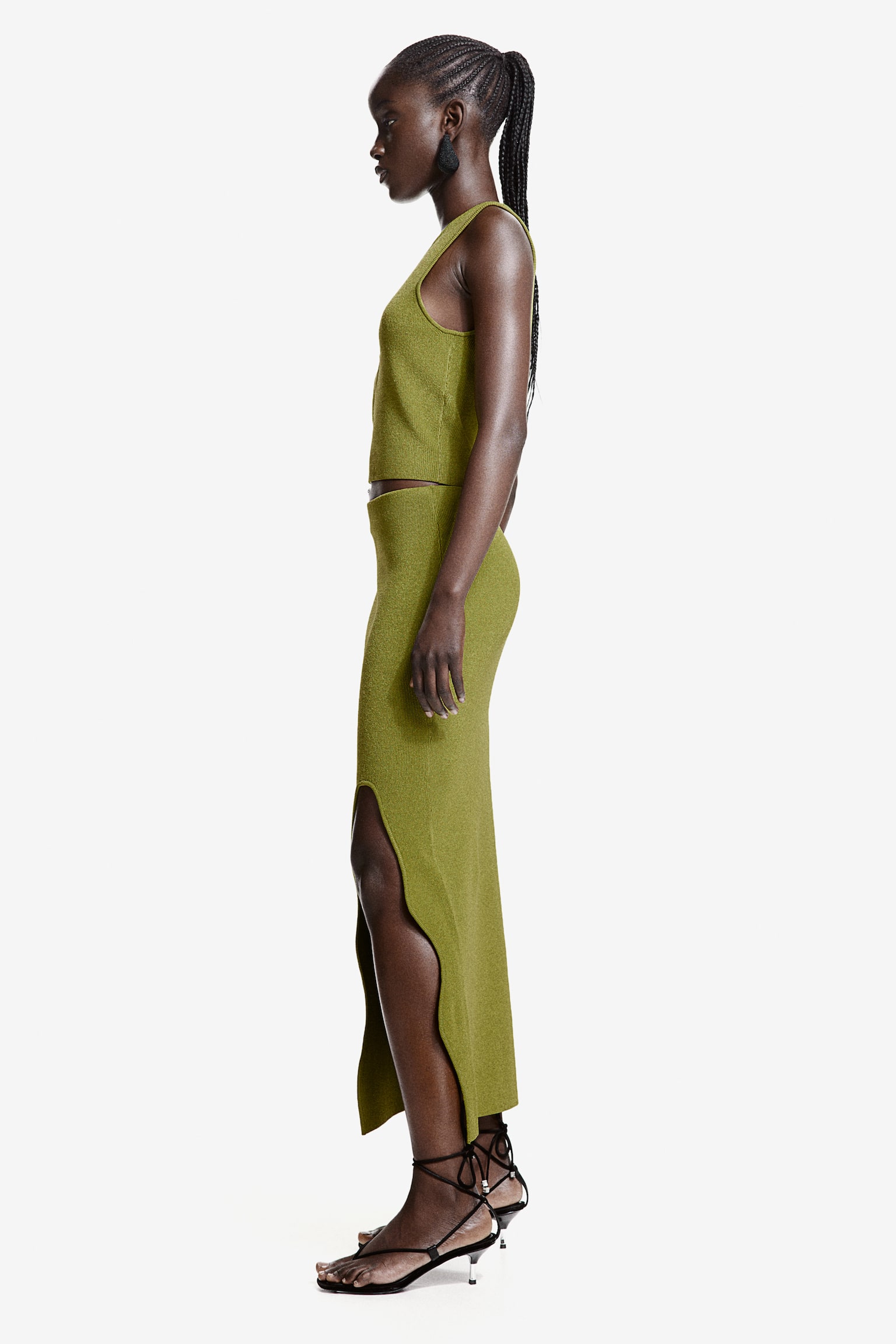 Asymmetrical Neck Tank - Olive green/White/Black - 5