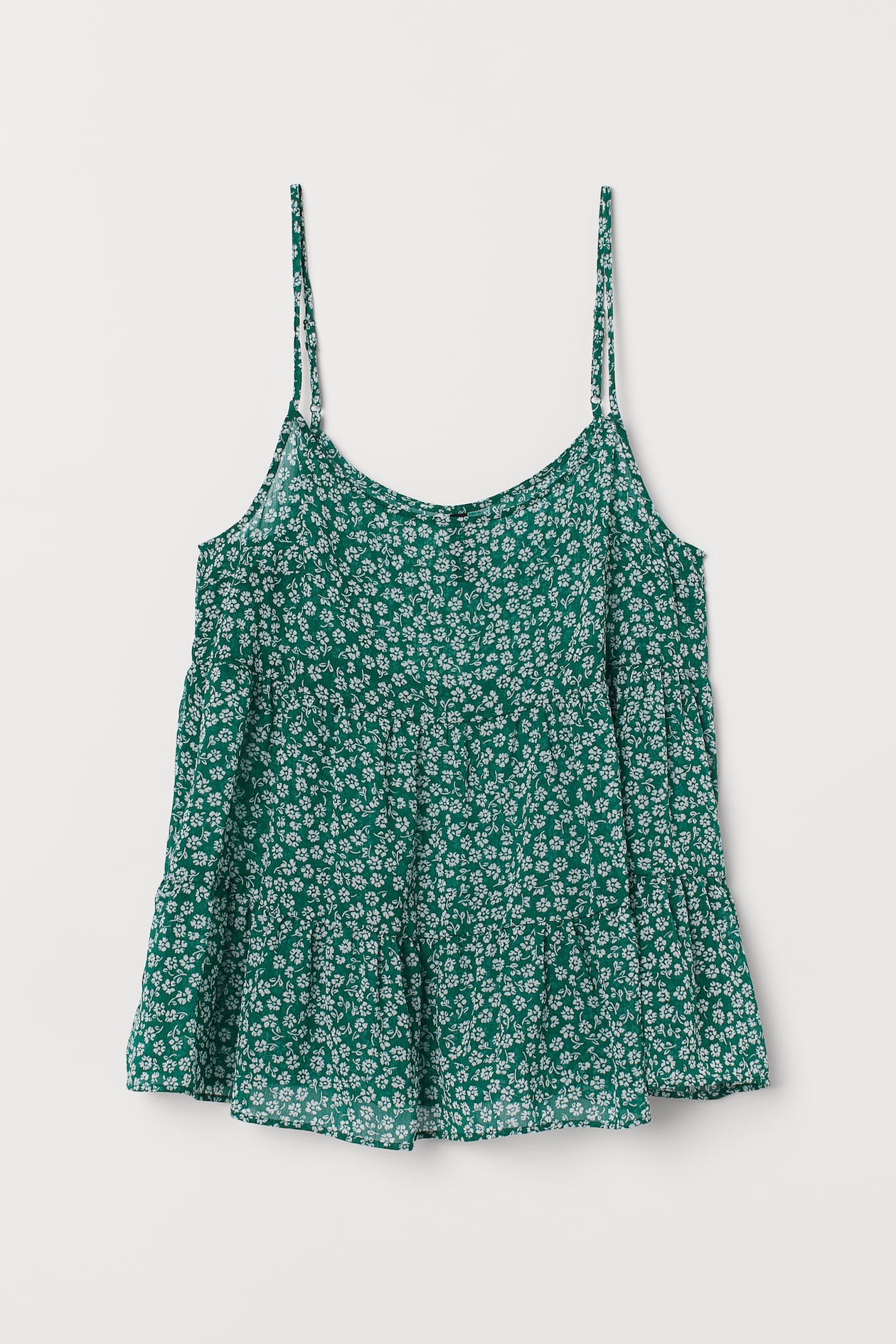 Voluminous Camisole Top - Sleeveless - Dark green/white floral - Ladies ...