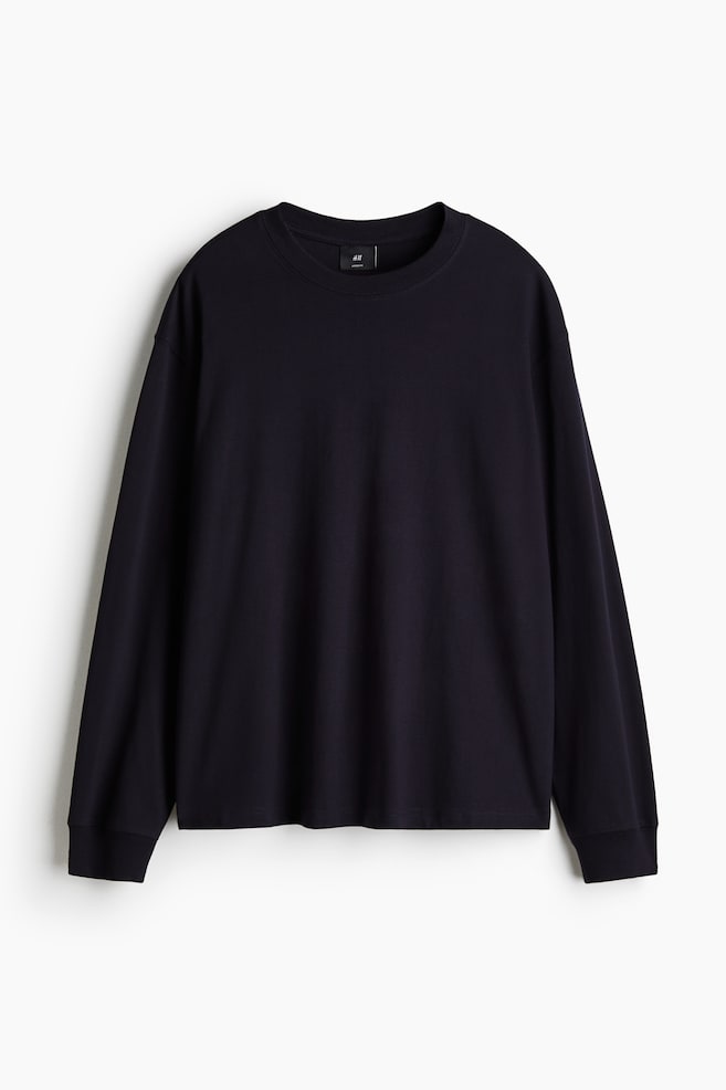 Loose-Fit Long-Sleeved Jersey Shirt - Navy blue/Black - 1