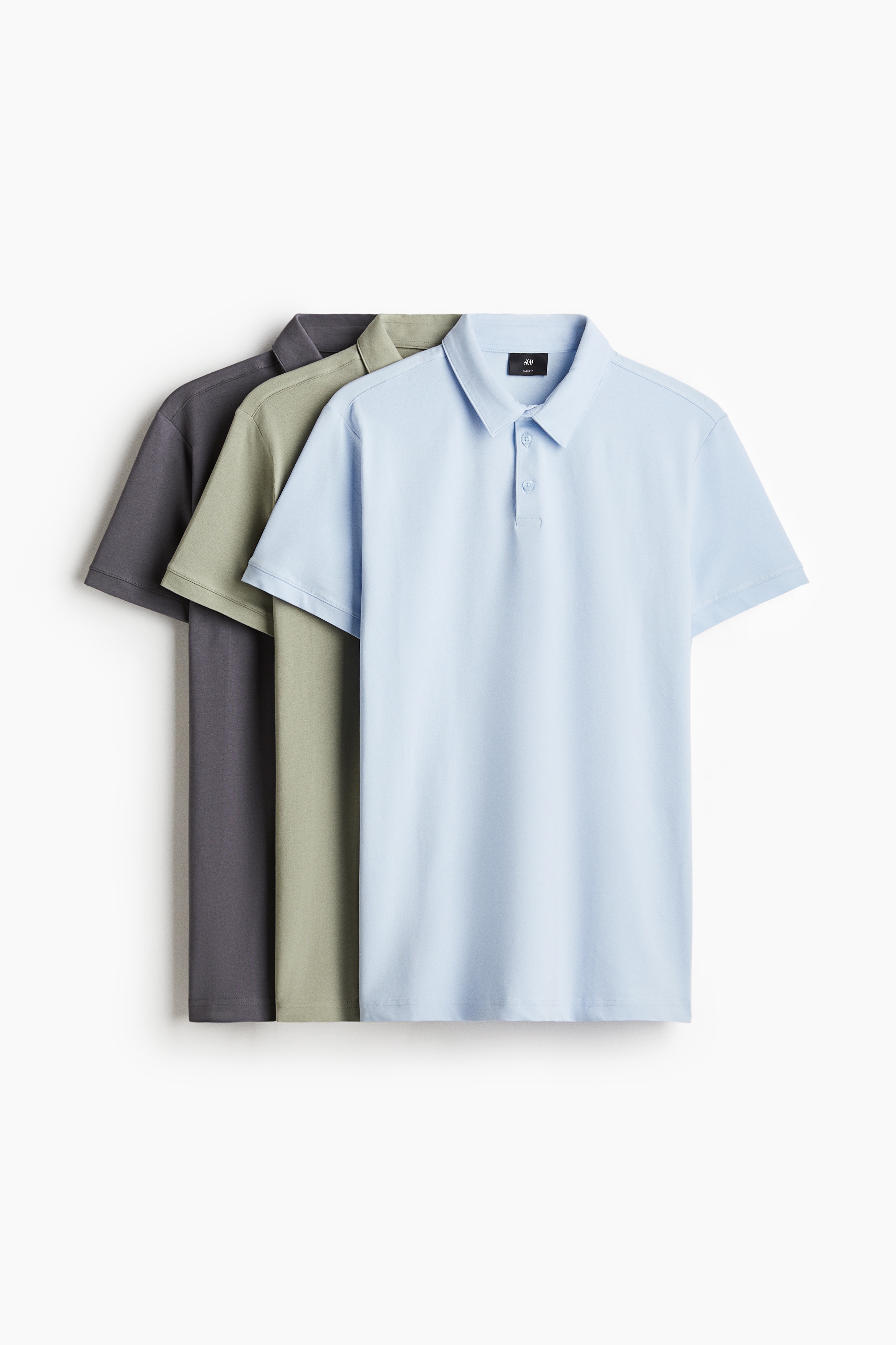 Men - Light blue/Green/Dark grey 3-pack Slim Fit Polo shirts - Size: XS  - H&M