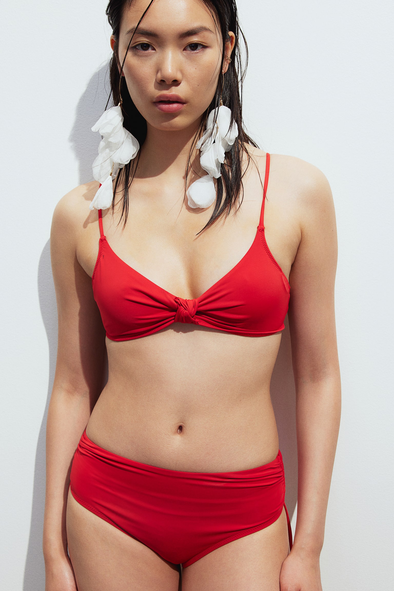 Knot Detail Padded Bikini Top - Red/Black - 5