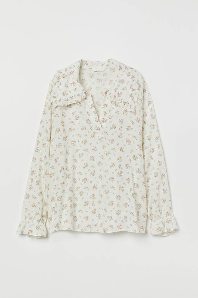 MAMA Frill-trimmed collared blouse - White/Floral