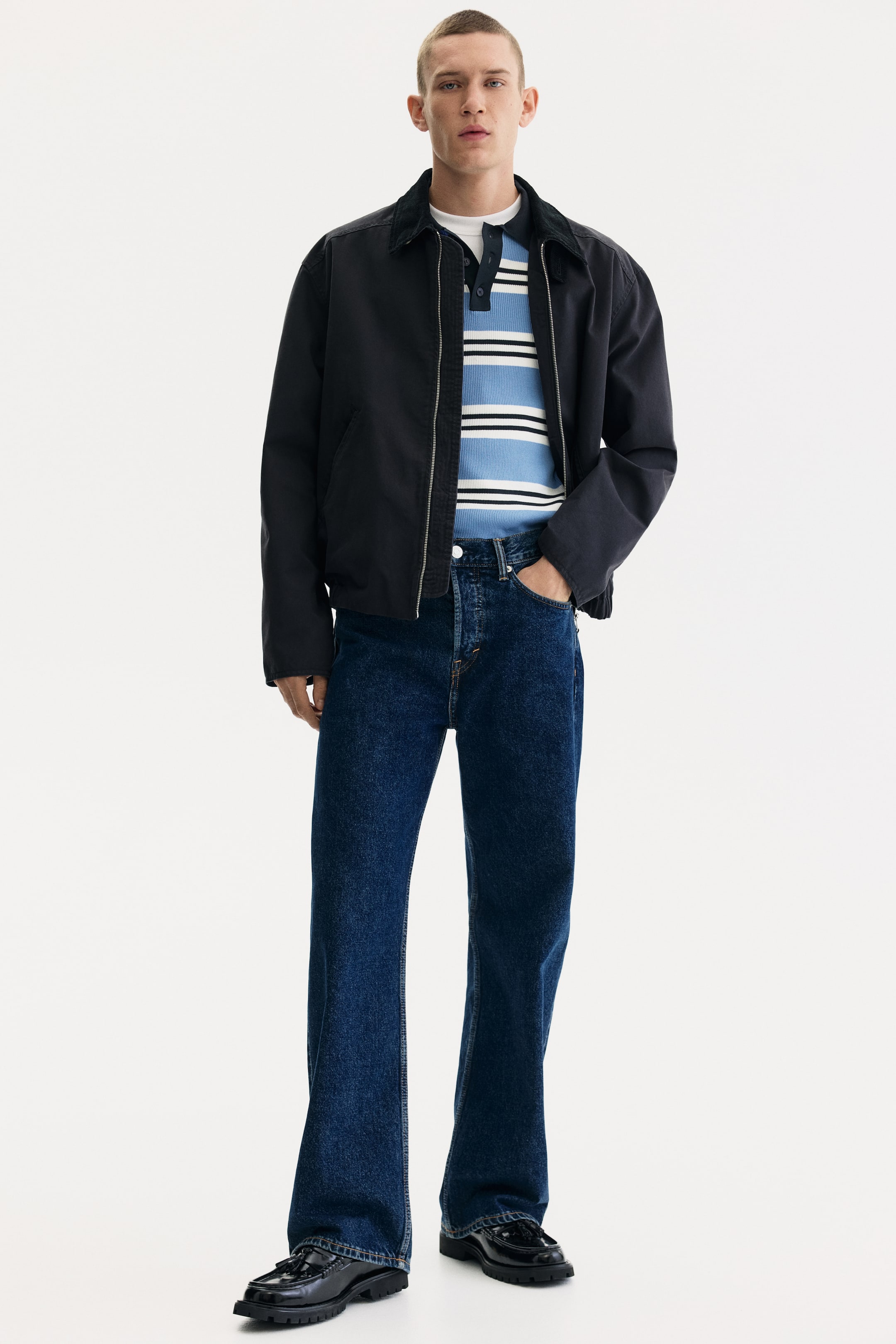 拡大画像を表示: Slim Fit Polo shirt - Light blue/Striped - Men | H&M JP 3