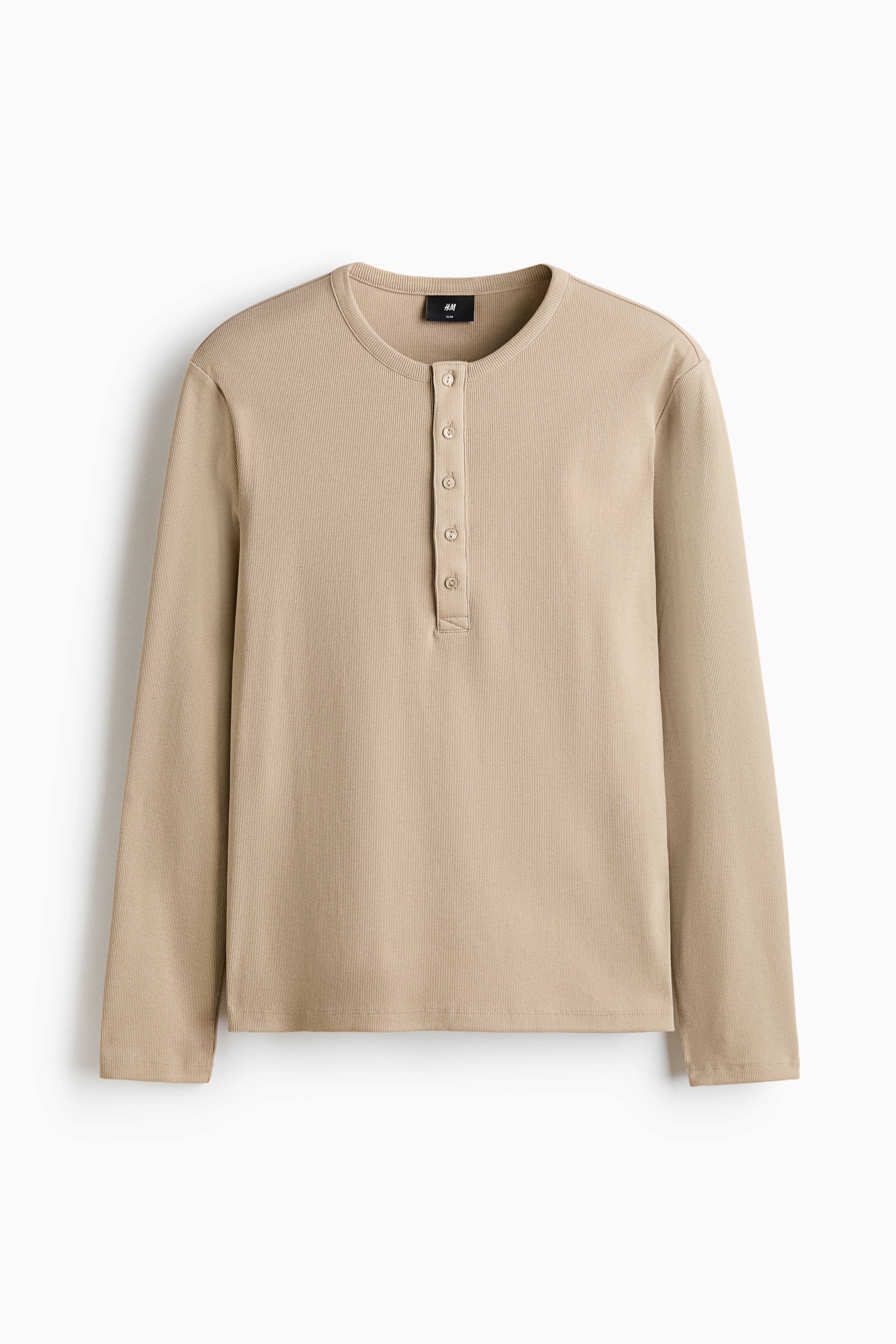 Slim-Fit Ribbed Henley Shirt