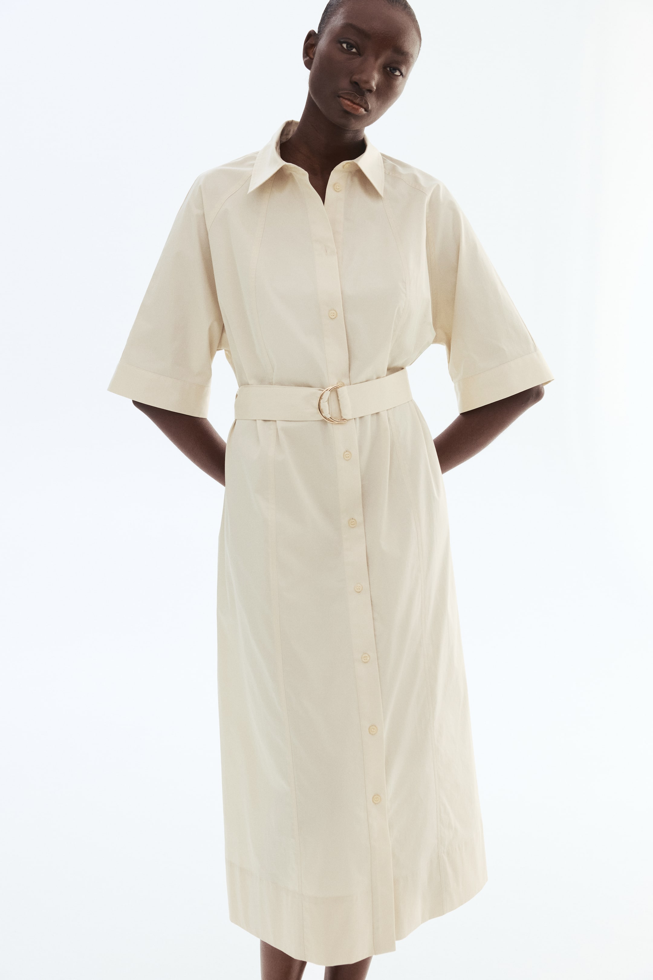 View larger image: Cotton Poplin Shirt Dress - Light beige - Ladies | H&M US 1