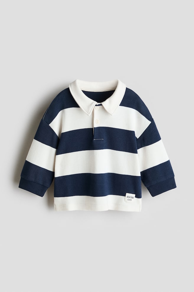 Cotton rugby shirt - White/Navy blue - 1