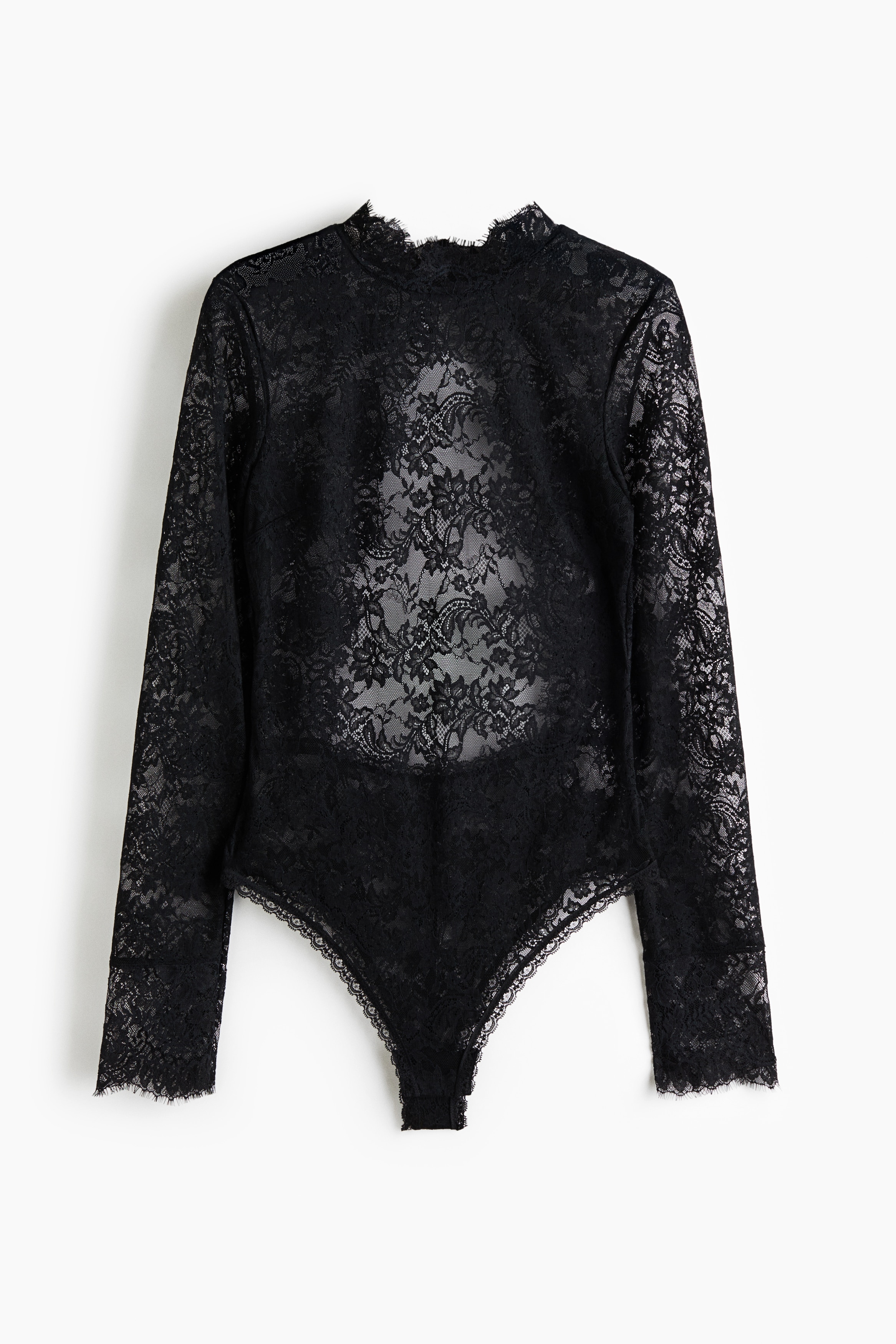 Long Sleeve Lace Bodysuit - Black
