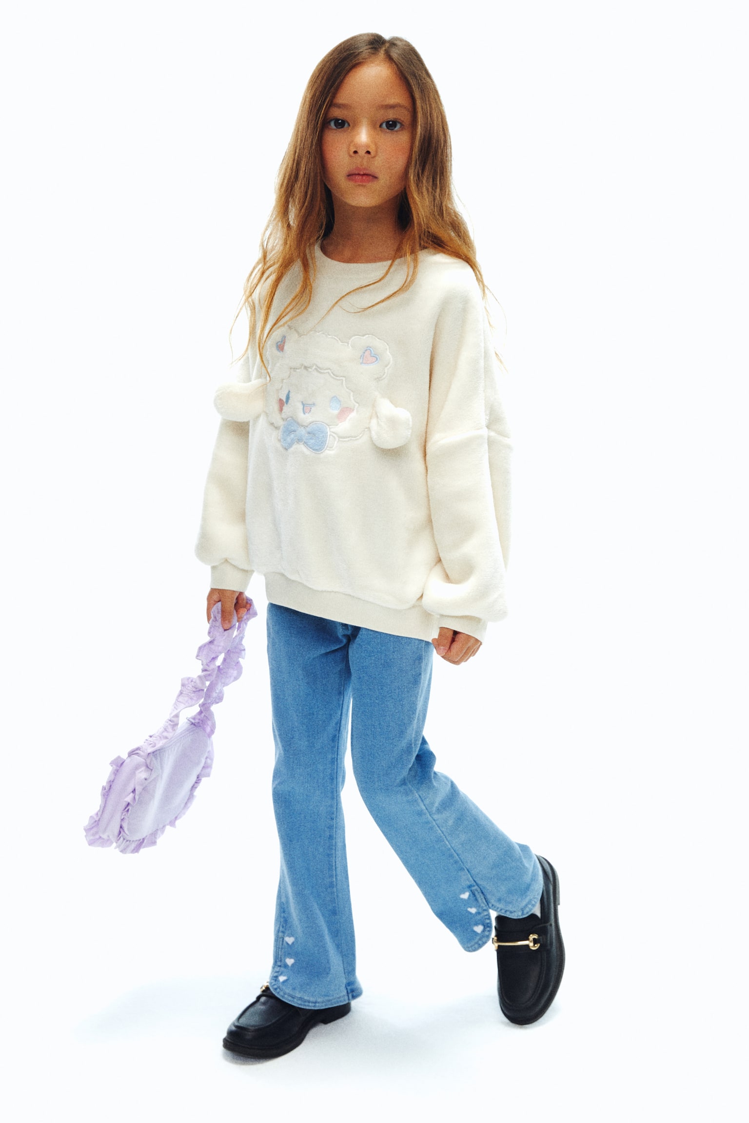 刺繡丹寧牛仔內搭褲 - 淺丹寧藍/愛心 - 4