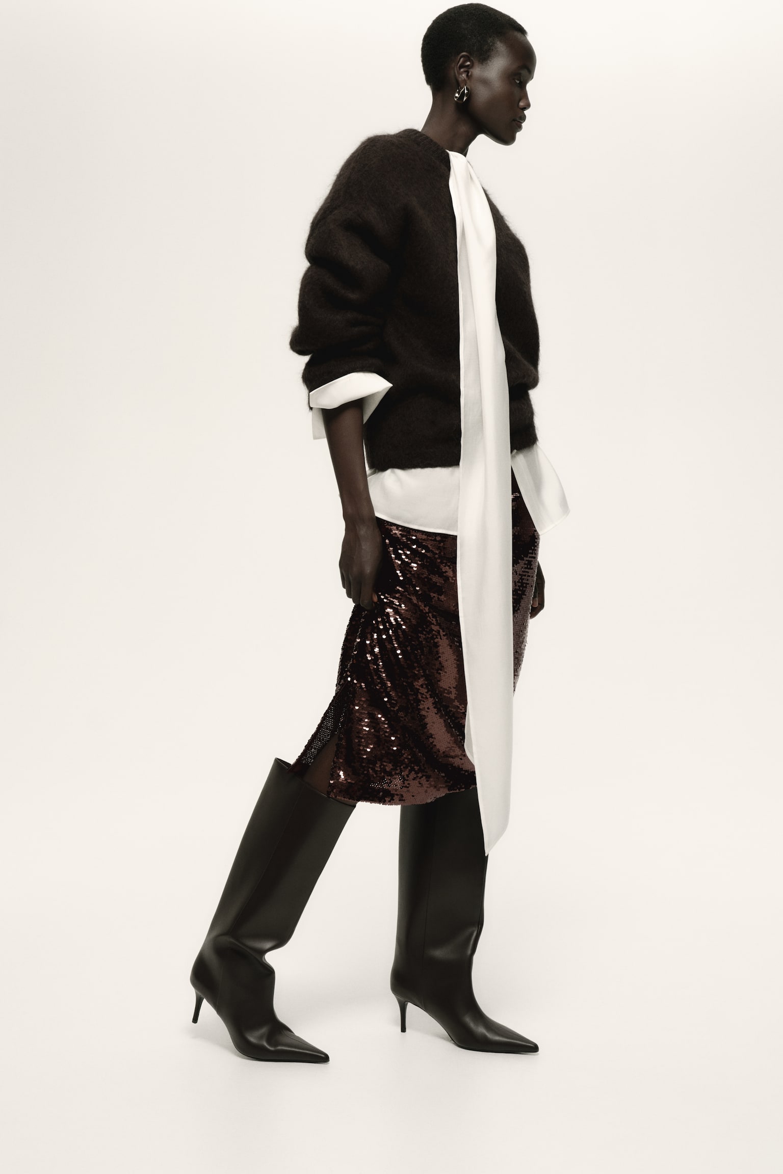 Pullu Midi Etek - Koyu kahverengi - 3