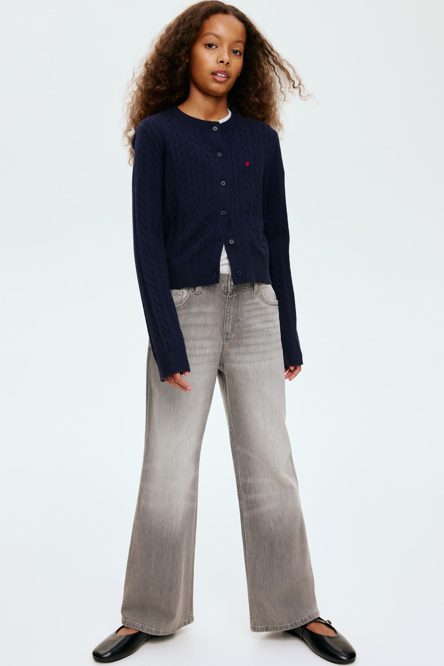 Flettestrikket cardigan - Marineblå/Hvit - 4