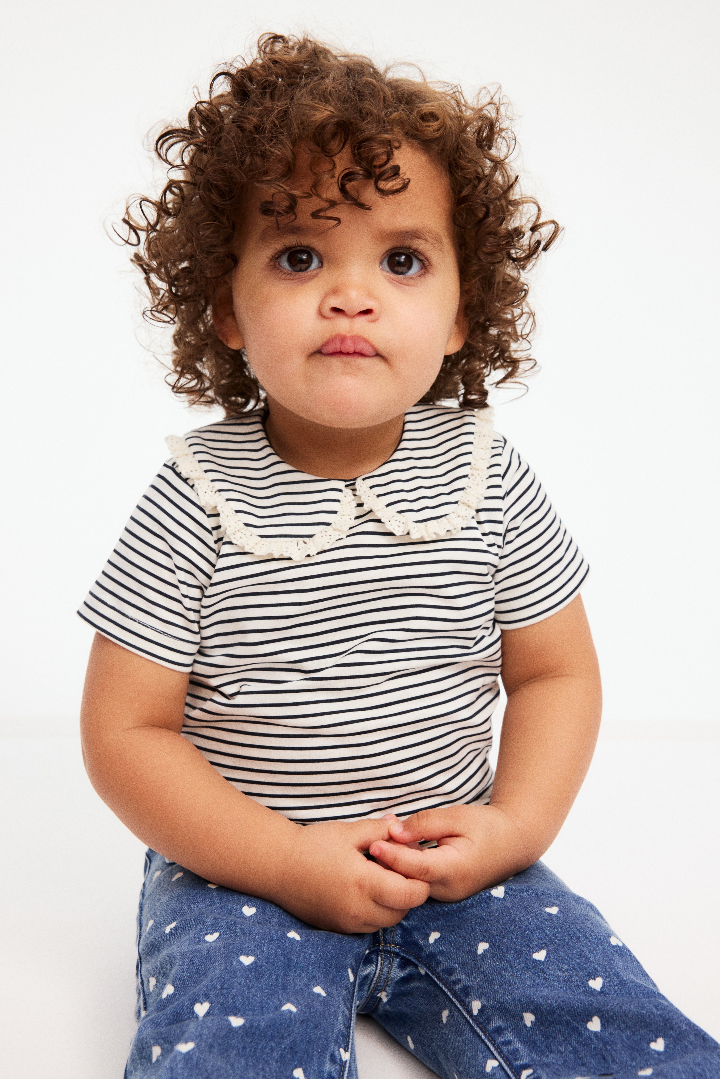 Pack de 2 camisetas de algodón con cuello bobo - Crema/Rayas grises