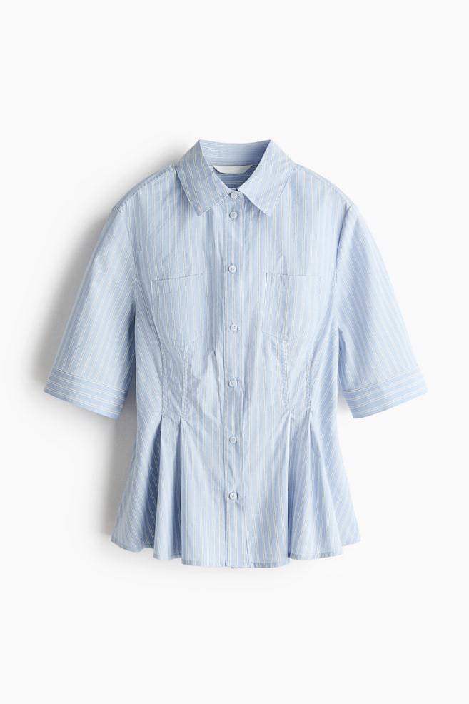 Short-sleeved waisted shirt - Light blue/Striped/White/Pinstriped - 1