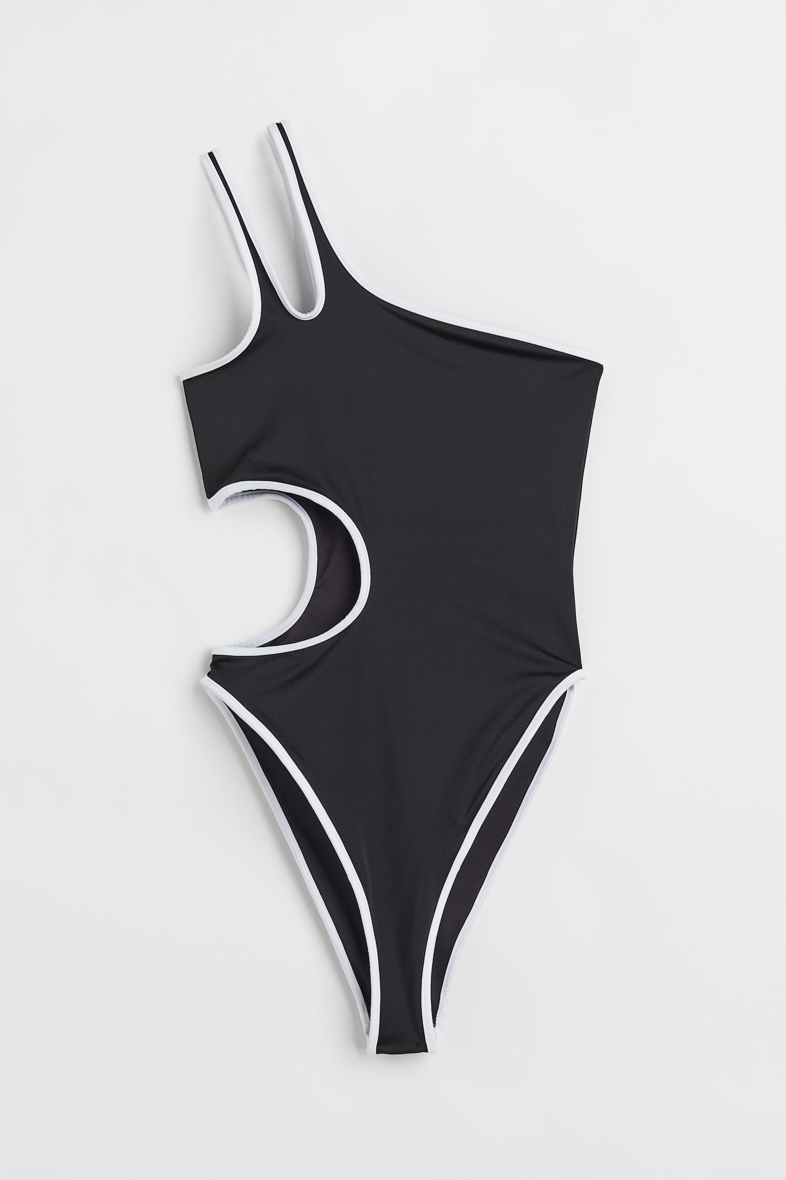 High leg one-shoulder swimsuit - Black/White