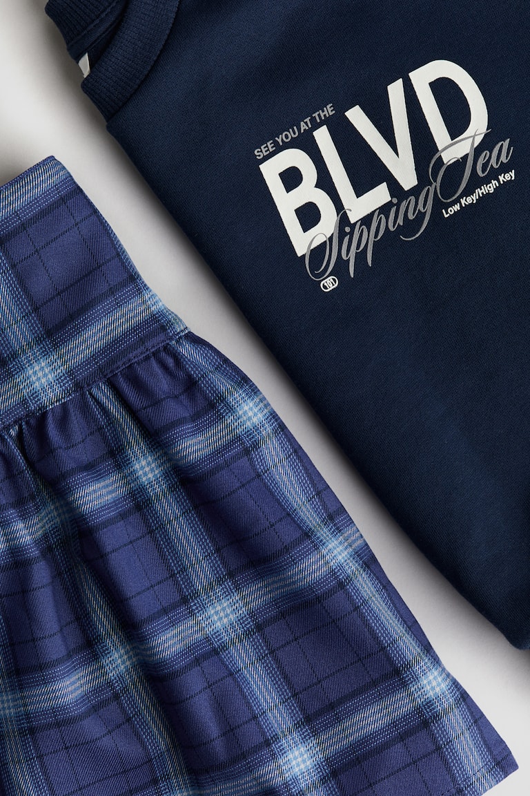 2-piece Sweatshirt and Skirt Set - Dark blue/BLVD - Kids | H&M US 