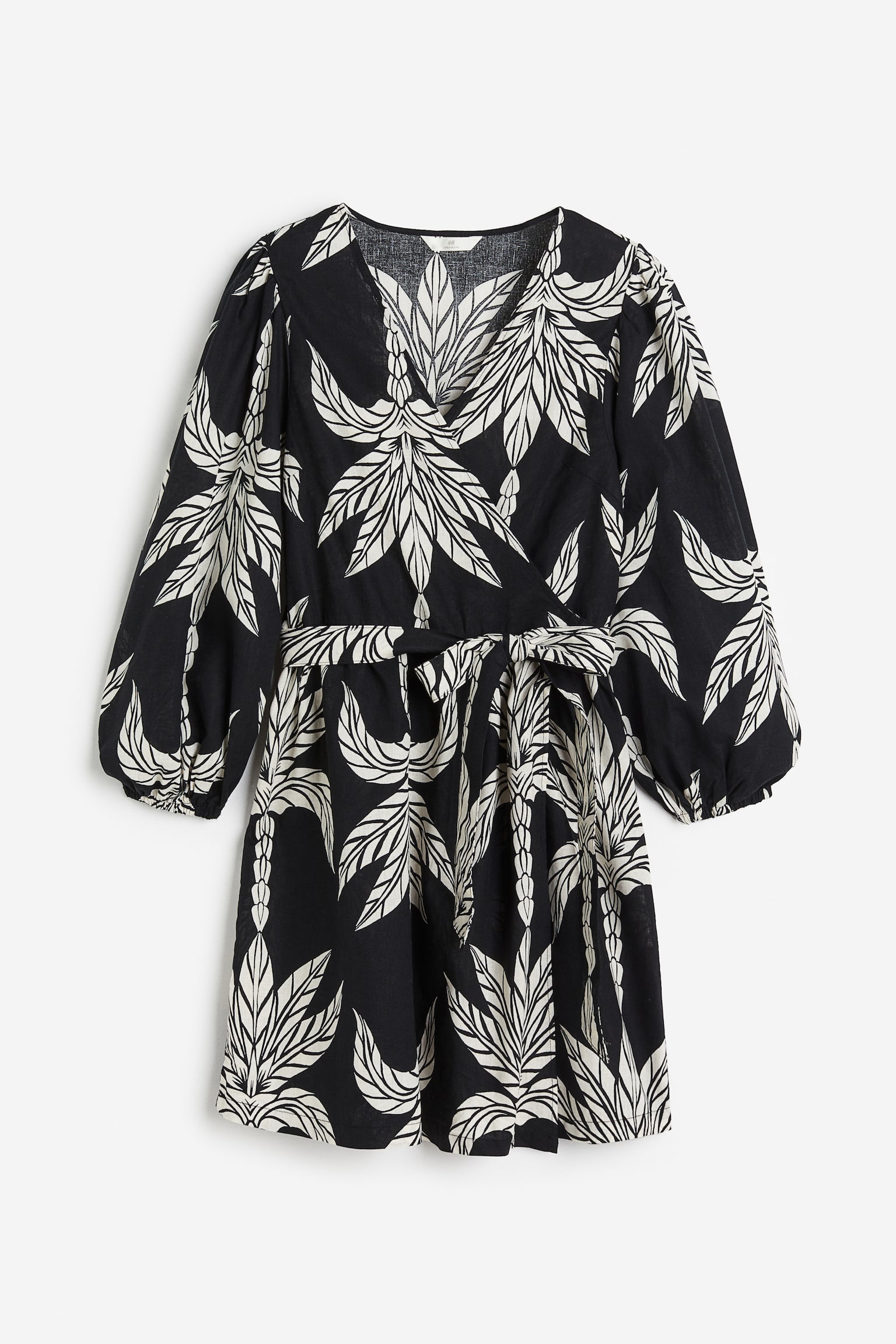Linen-blend wrap dress - Black/Palm trees/Blue/Striped/Light beige/Black - 1