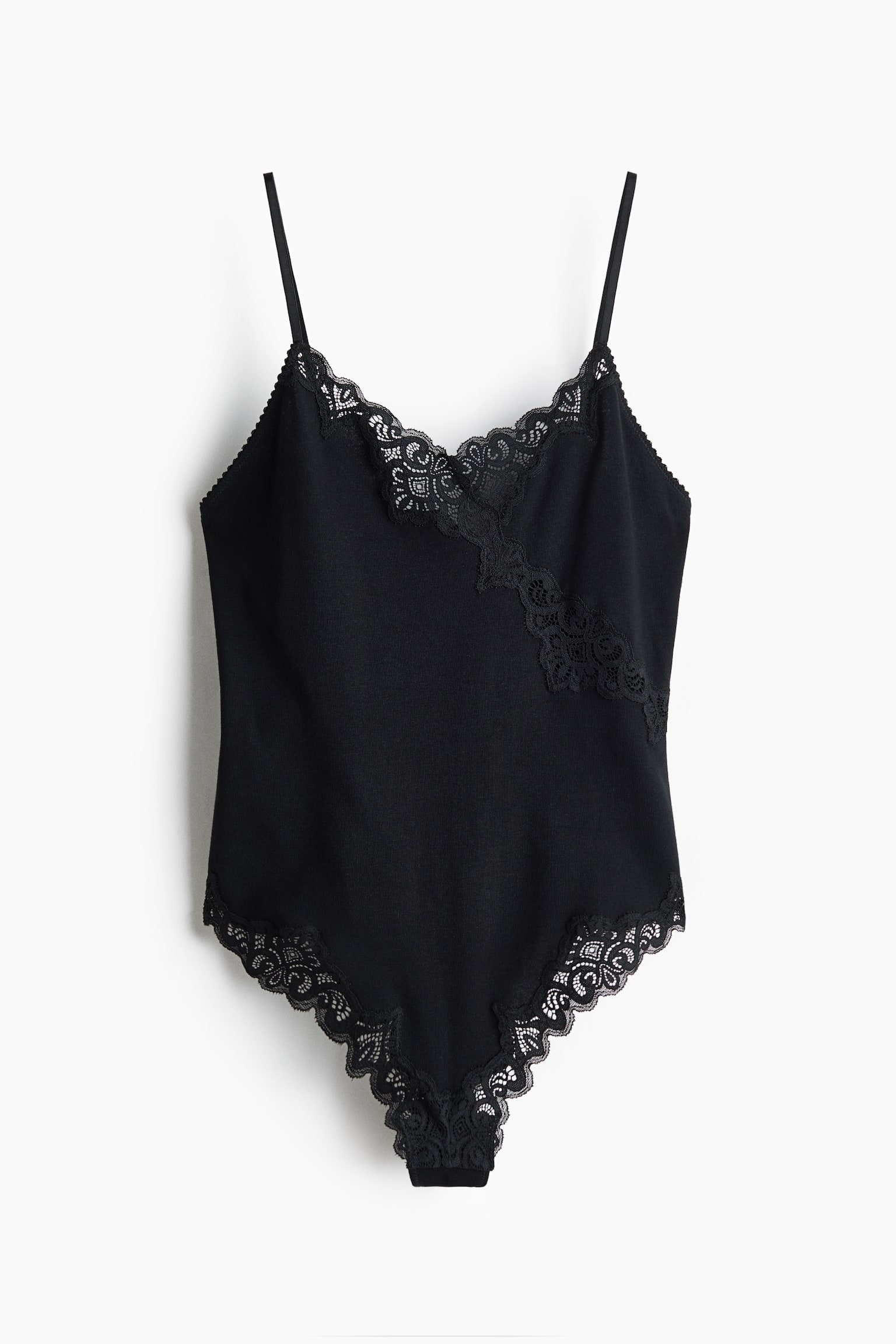 Боди, кружевная отделка, хлопок — H&M, цвет: Чёрный — фото 1