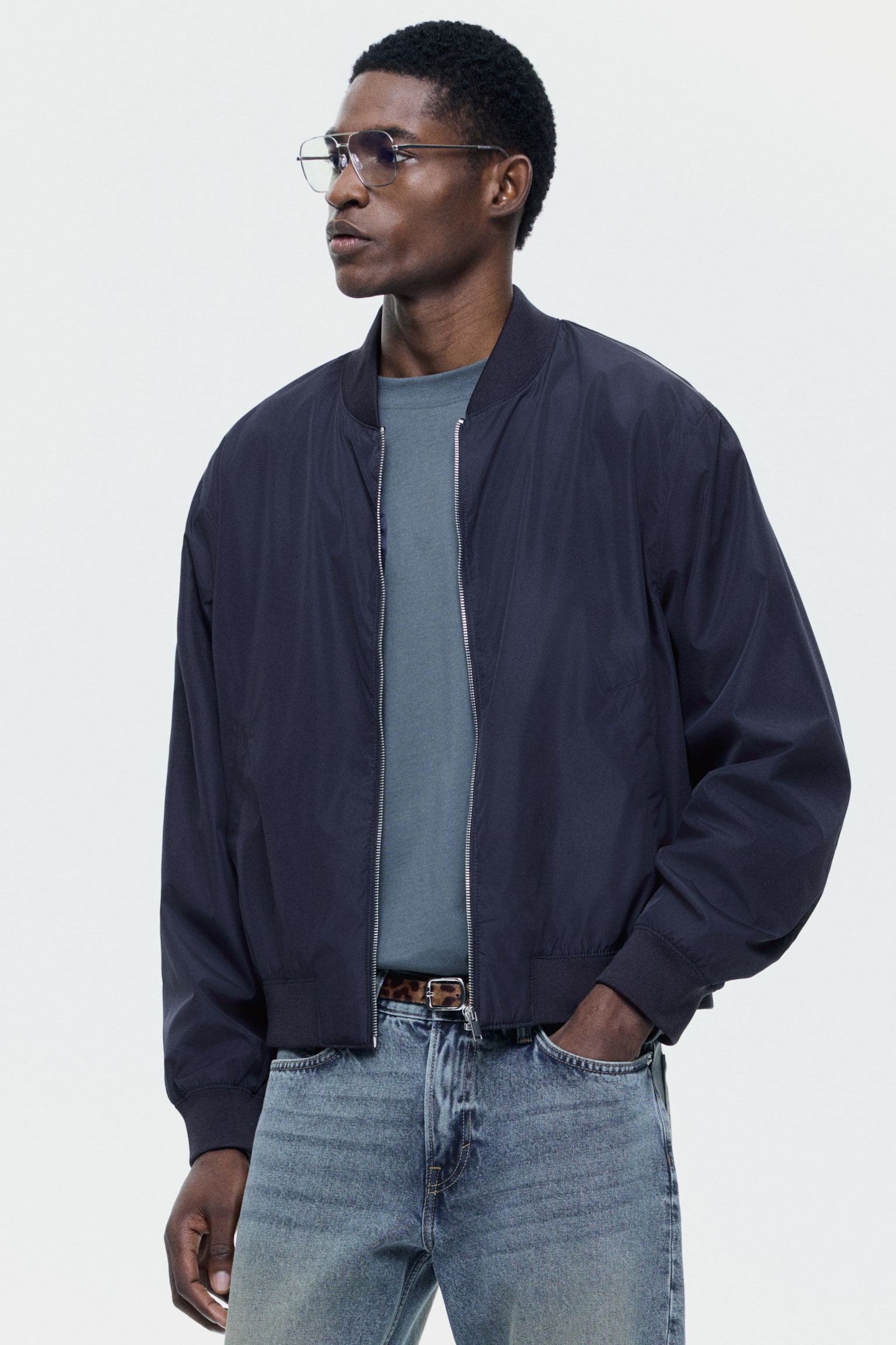 Lightweight bomber jacket - Dark blue/Black/Dark beige - 3