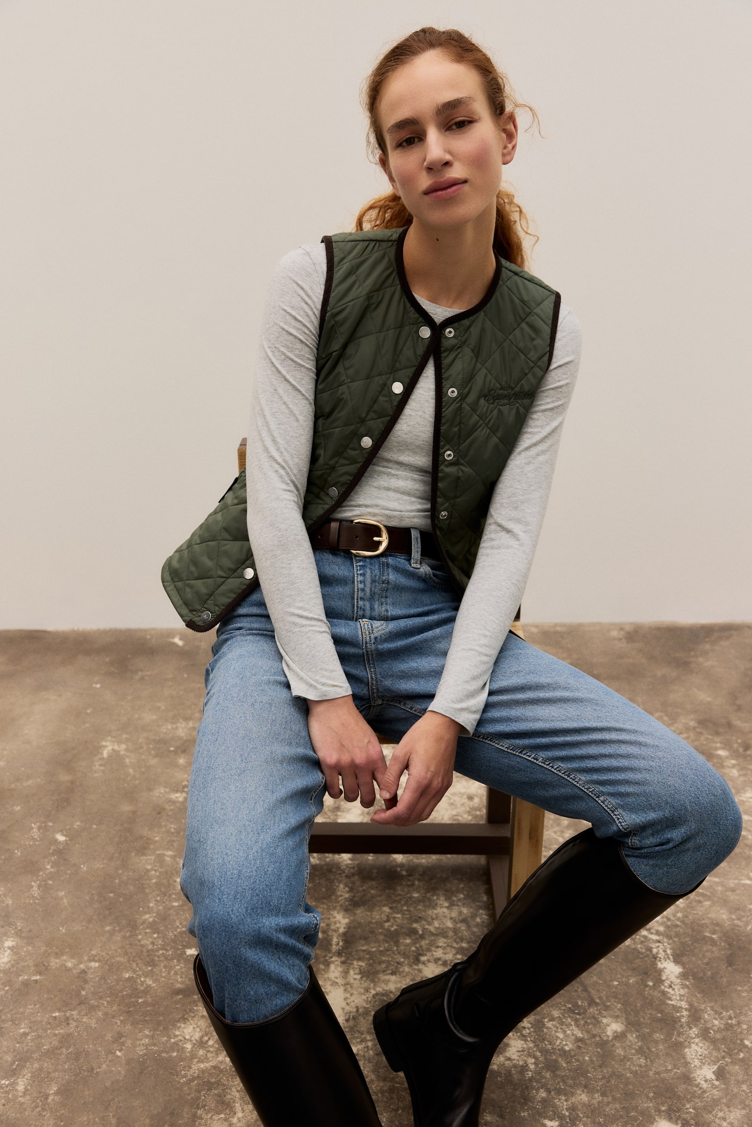 Slim Fit Padded riding gilet - Khaki green - 1