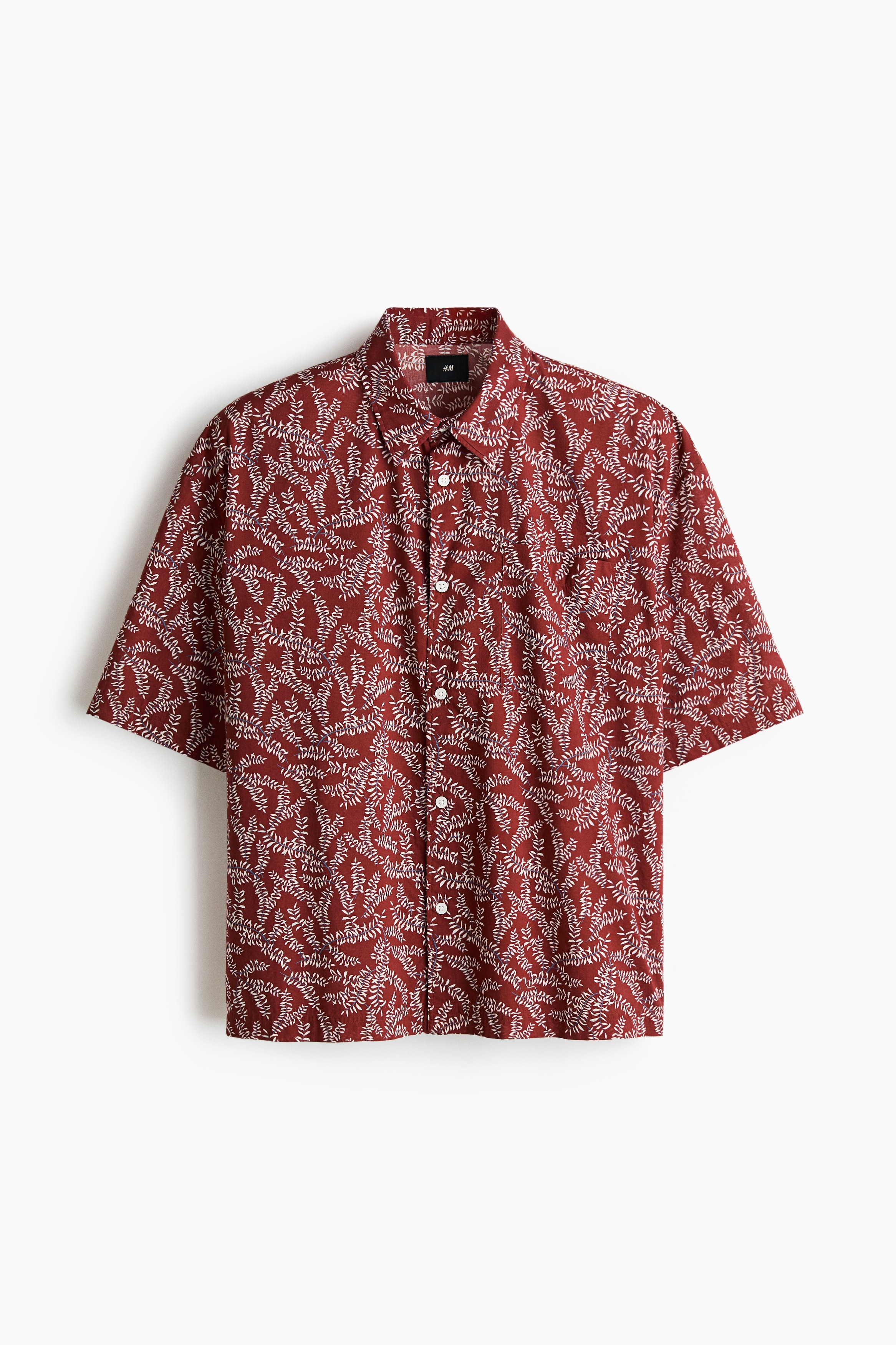 Relaxed Fit Short-sleeved cotton shirt - Dark red/Patterned/Light blue/Patterned