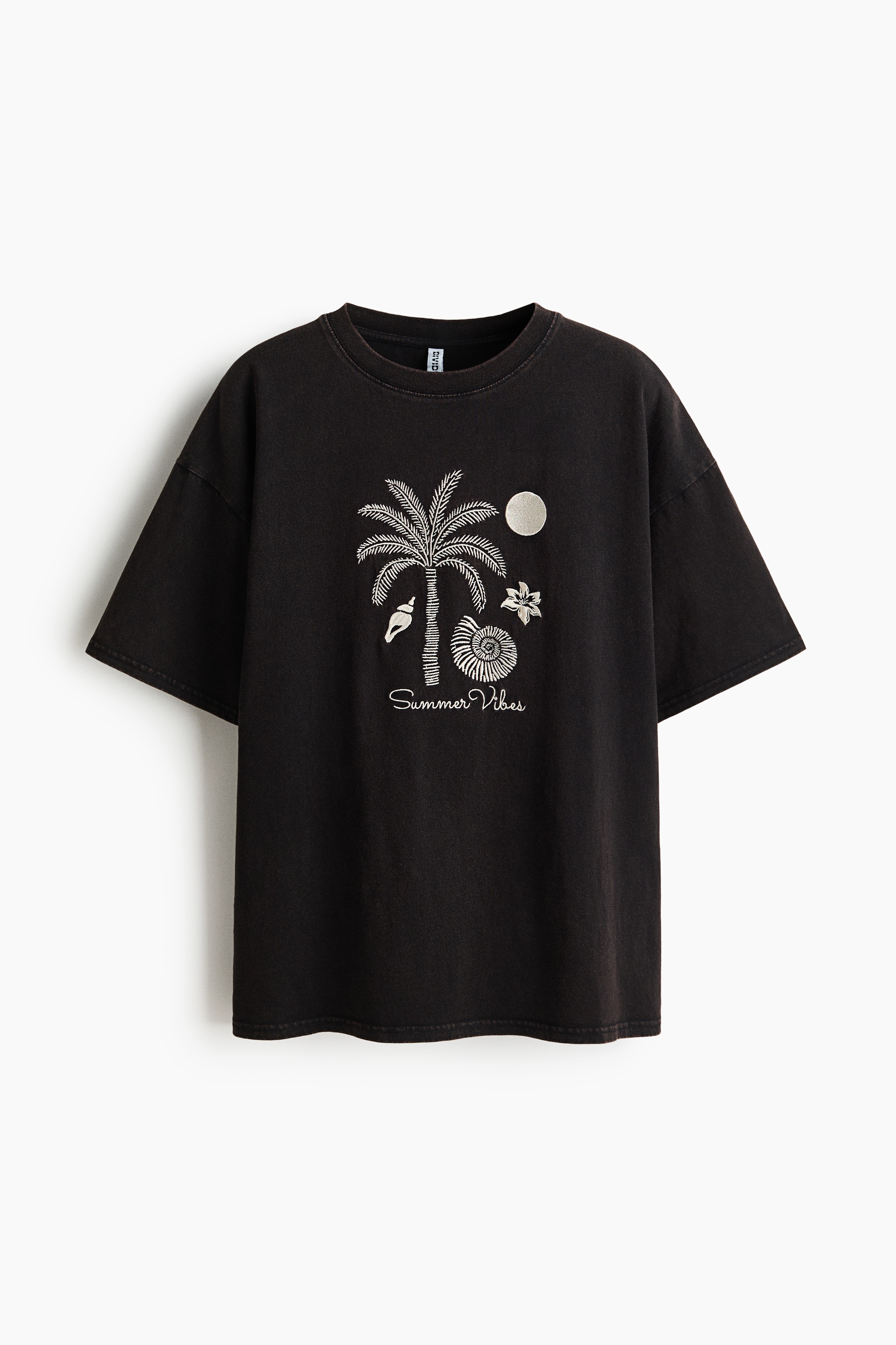 Oversized embroidered T-shirt - Black/Summer Vibes